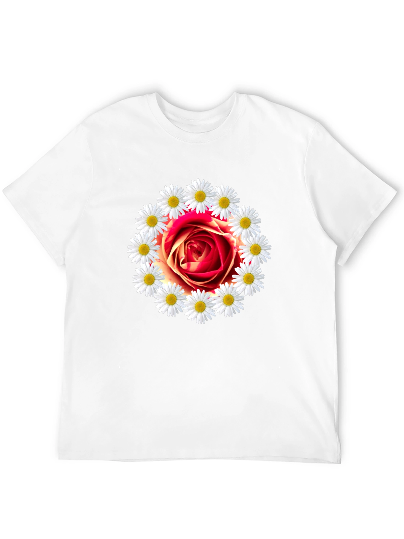 Rose and Daisy Graphic Tee - Black Cotton T-Shirt