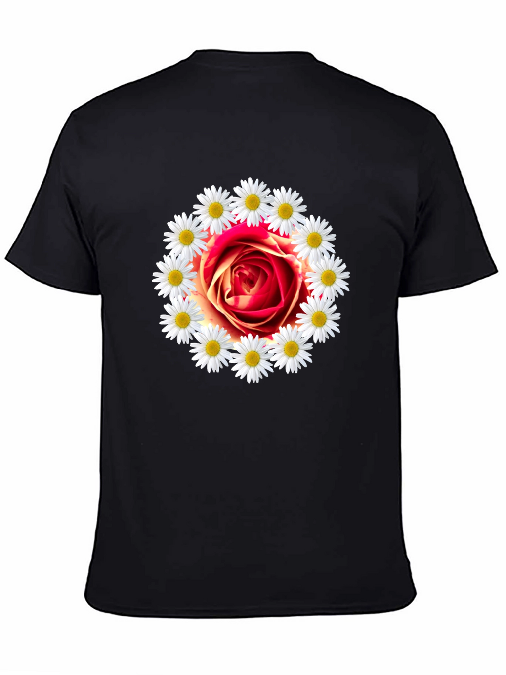 Rose and Daisy Graphic Tee - Black Cotton T-Shirt