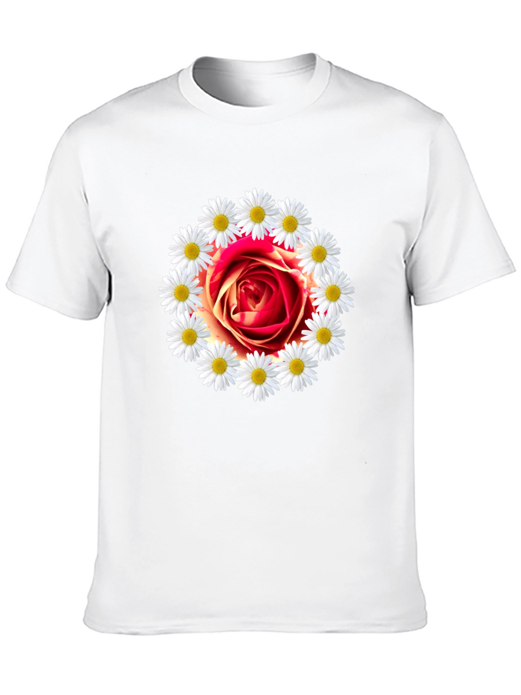 Rose and Daisy Graphic Tee - Black Cotton T-Shirt