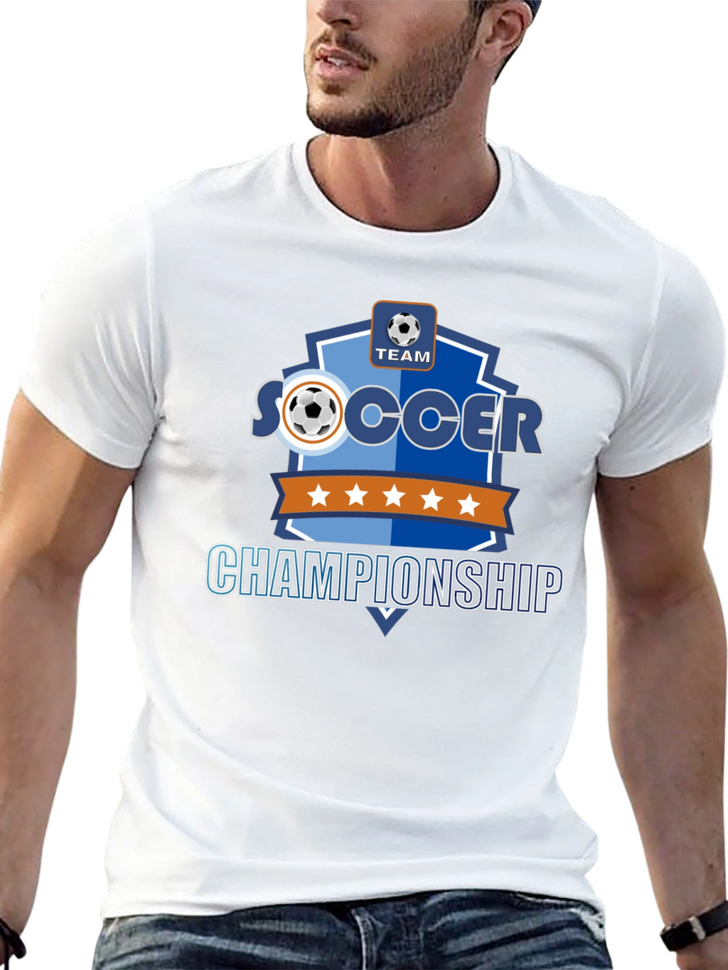 Soccer Championship Black T-Shirt for Team Sports