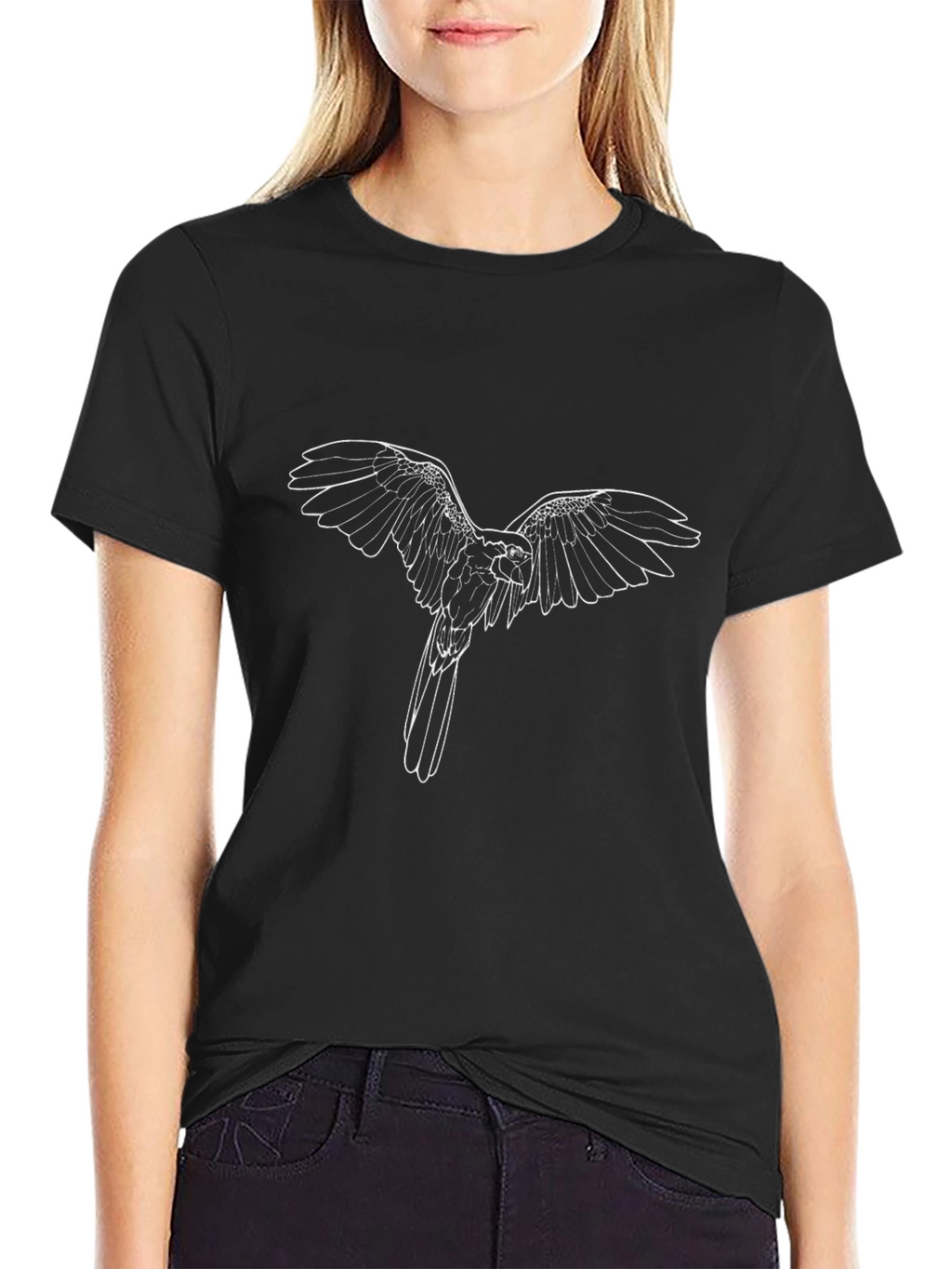 Black T-Shirt with Bird Graphic Tee