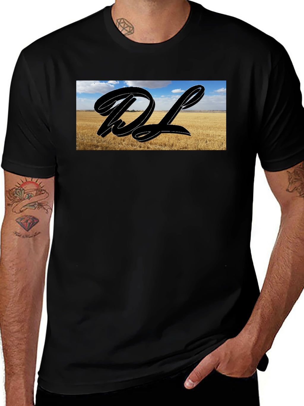 Black Graphic Tee with Landscape DL Design