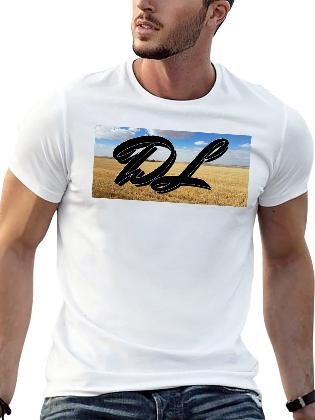Black Graphic Tee with Landscape DL Design