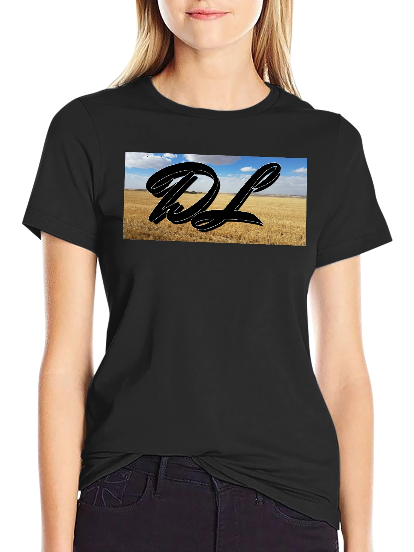 Black Graphic Tee with Landscape DL Design