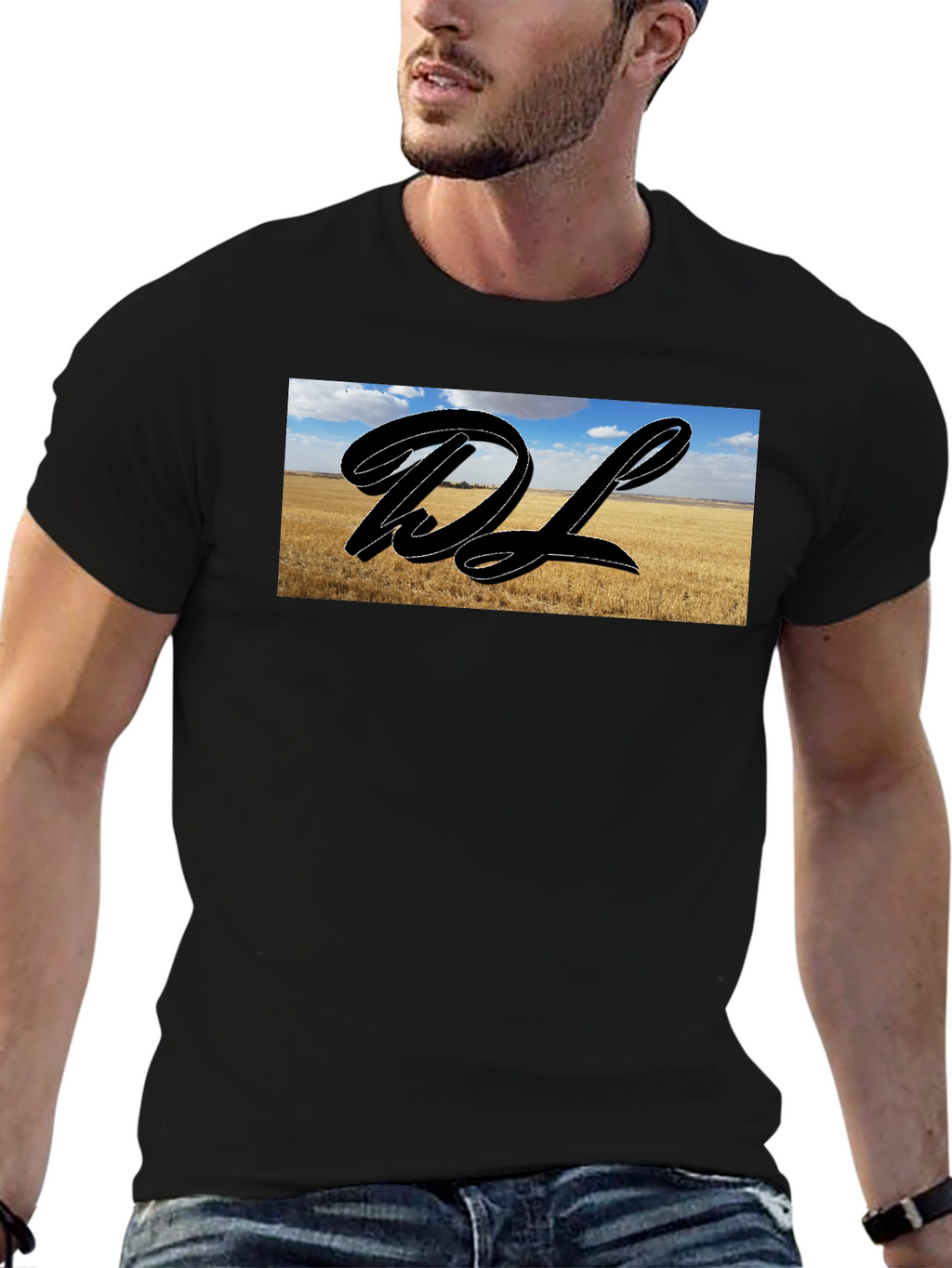 Black Graphic Tee with Landscape DL Design