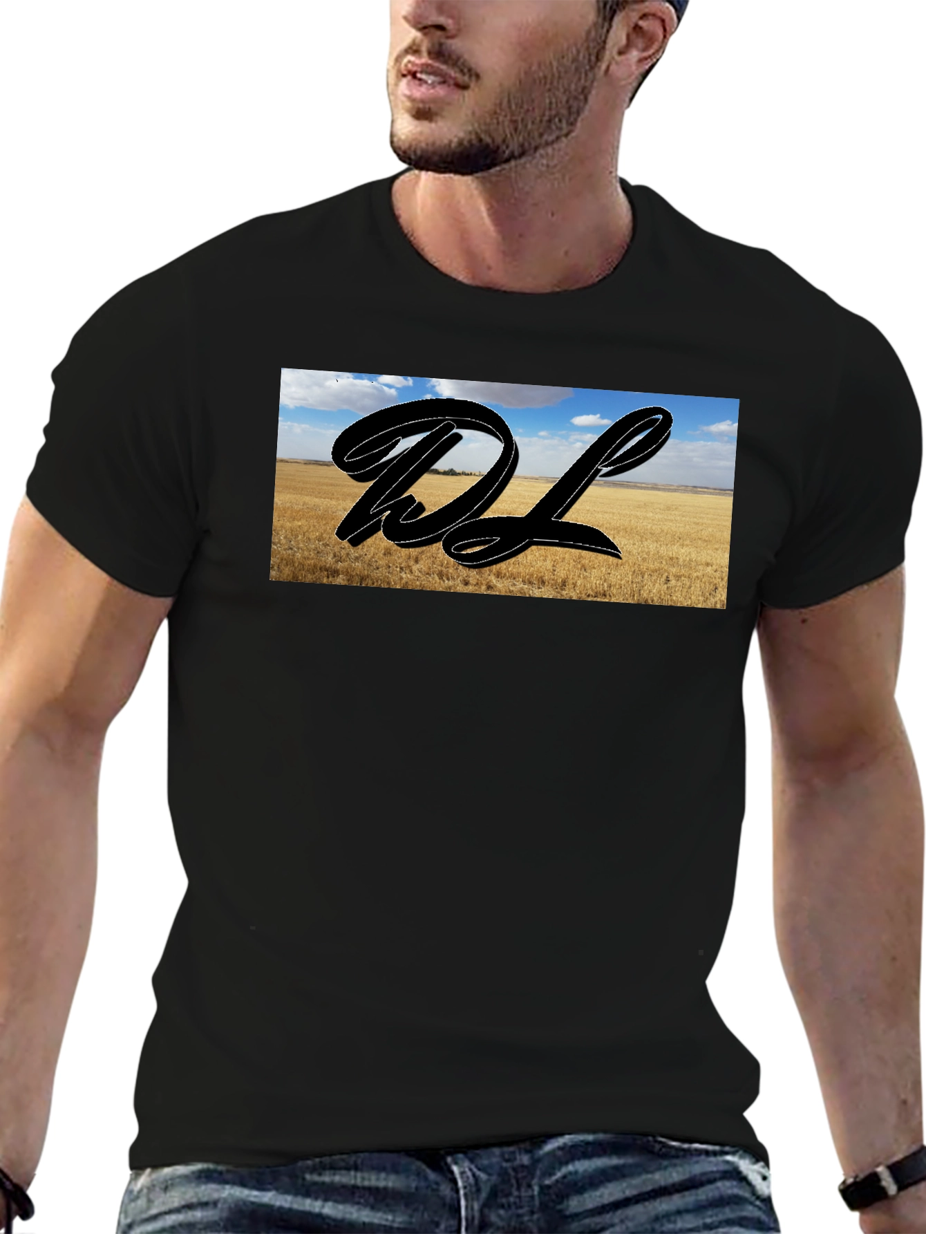 Black Graphic Tee with Landscape DL Design