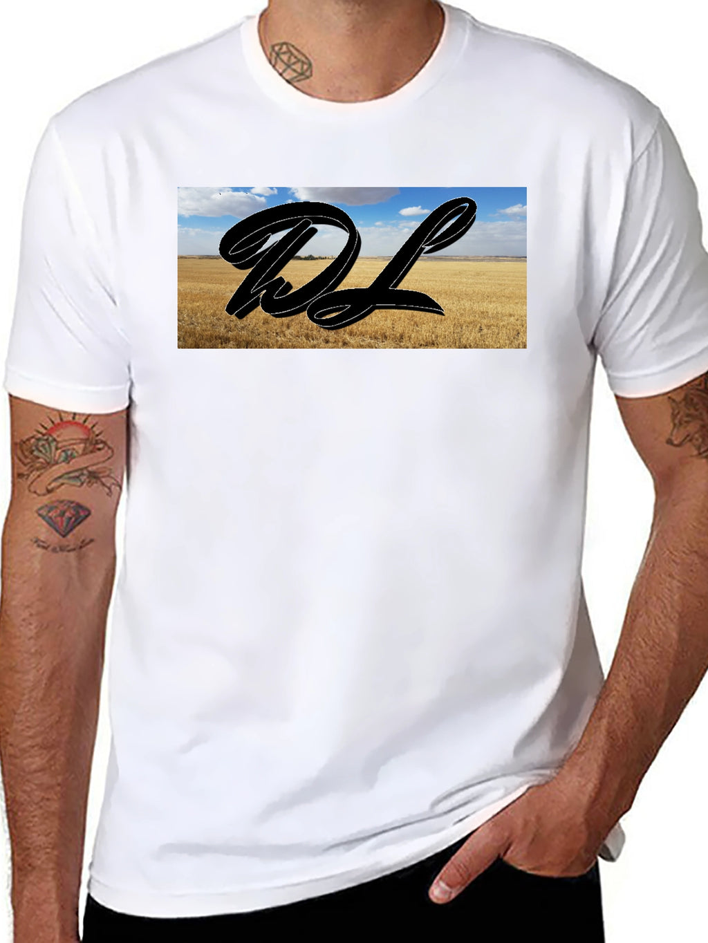 Black Graphic Tee with Landscape DL Design