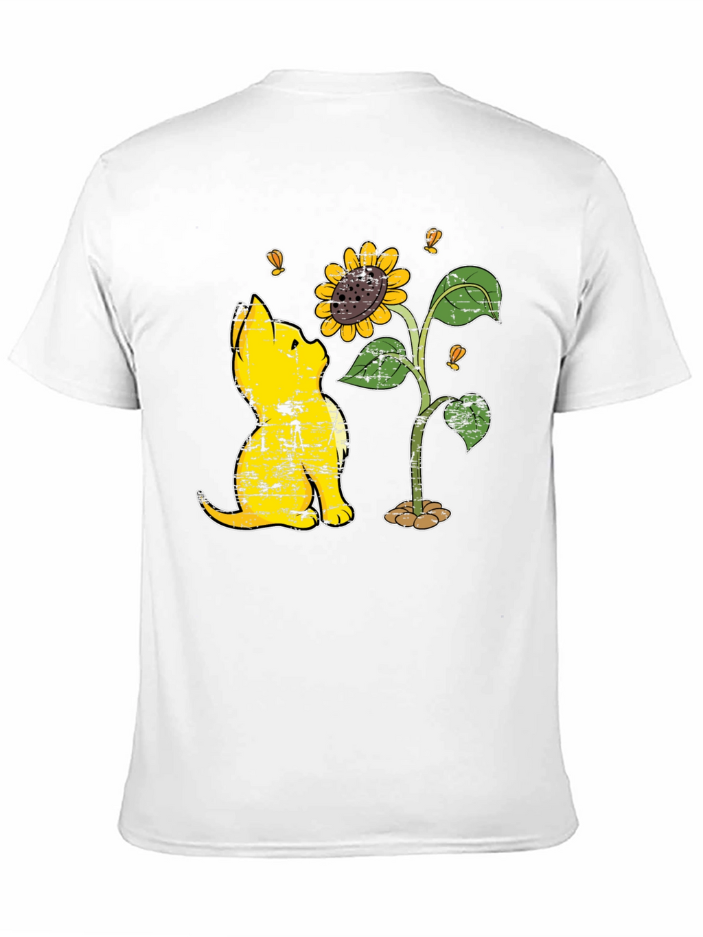 Cat & Sunflower Graphic T-Shirt - Casual Black Tee