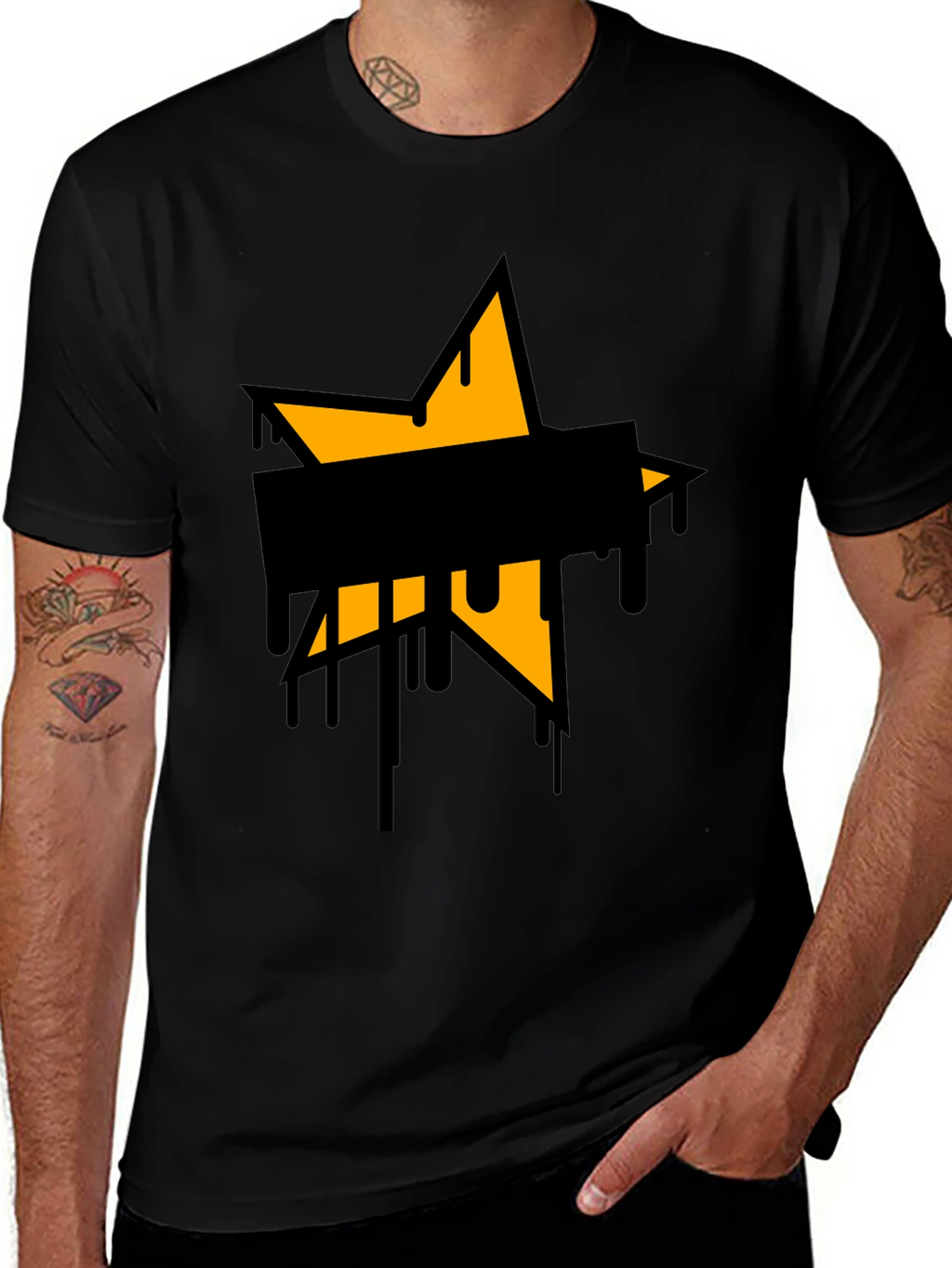 Mens Black T-Shirt with Star Graphic