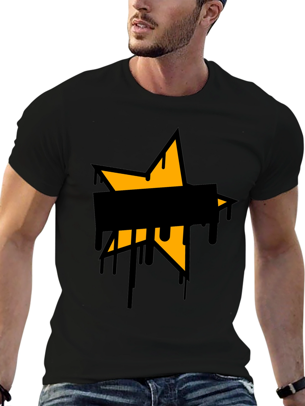 Mens Black T-Shirt with Star Graphic