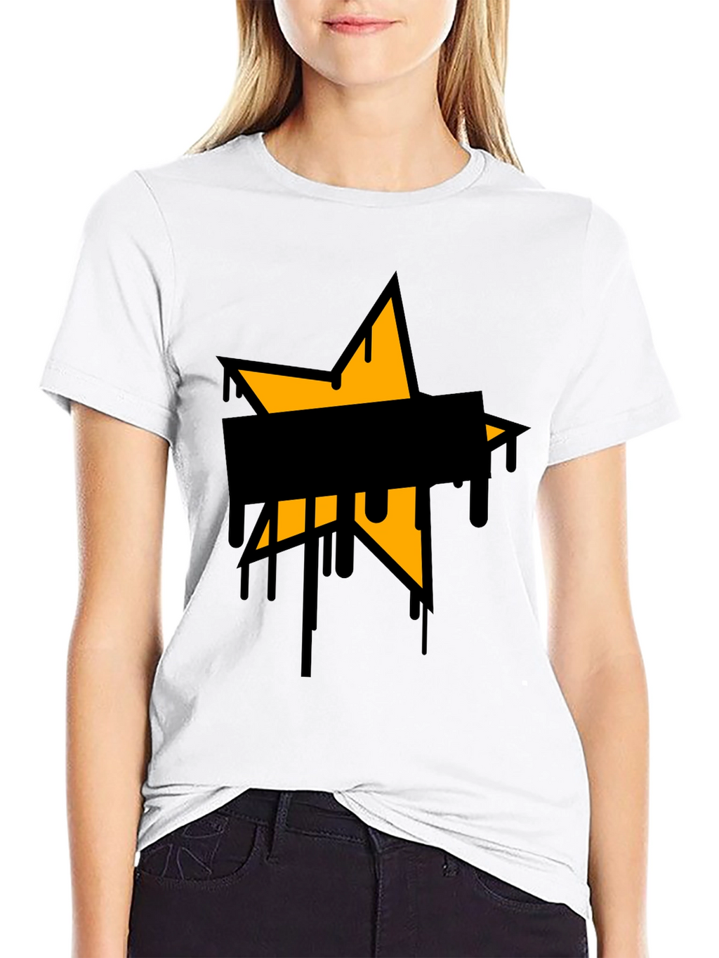 Mens Black T-Shirt with Star Graphic