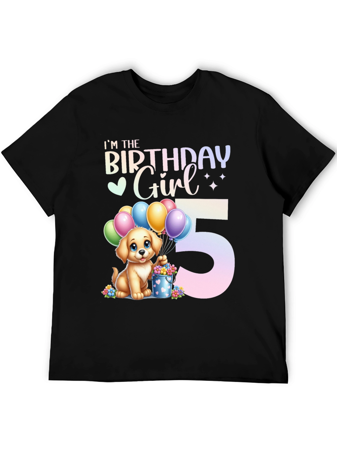 Birthday Girl 5 Puppy T-Shirt – Cute Kids Birthday Graphic Tee