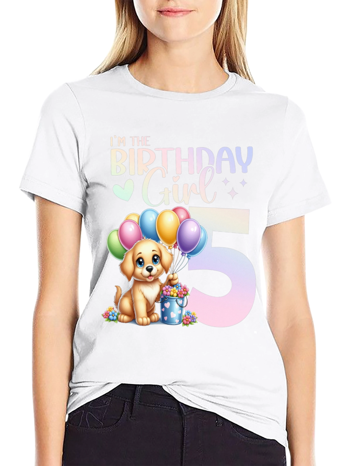 Birthday Girl 5 Puppy T-Shirt – Cute Kids Birthday Graphic Tee