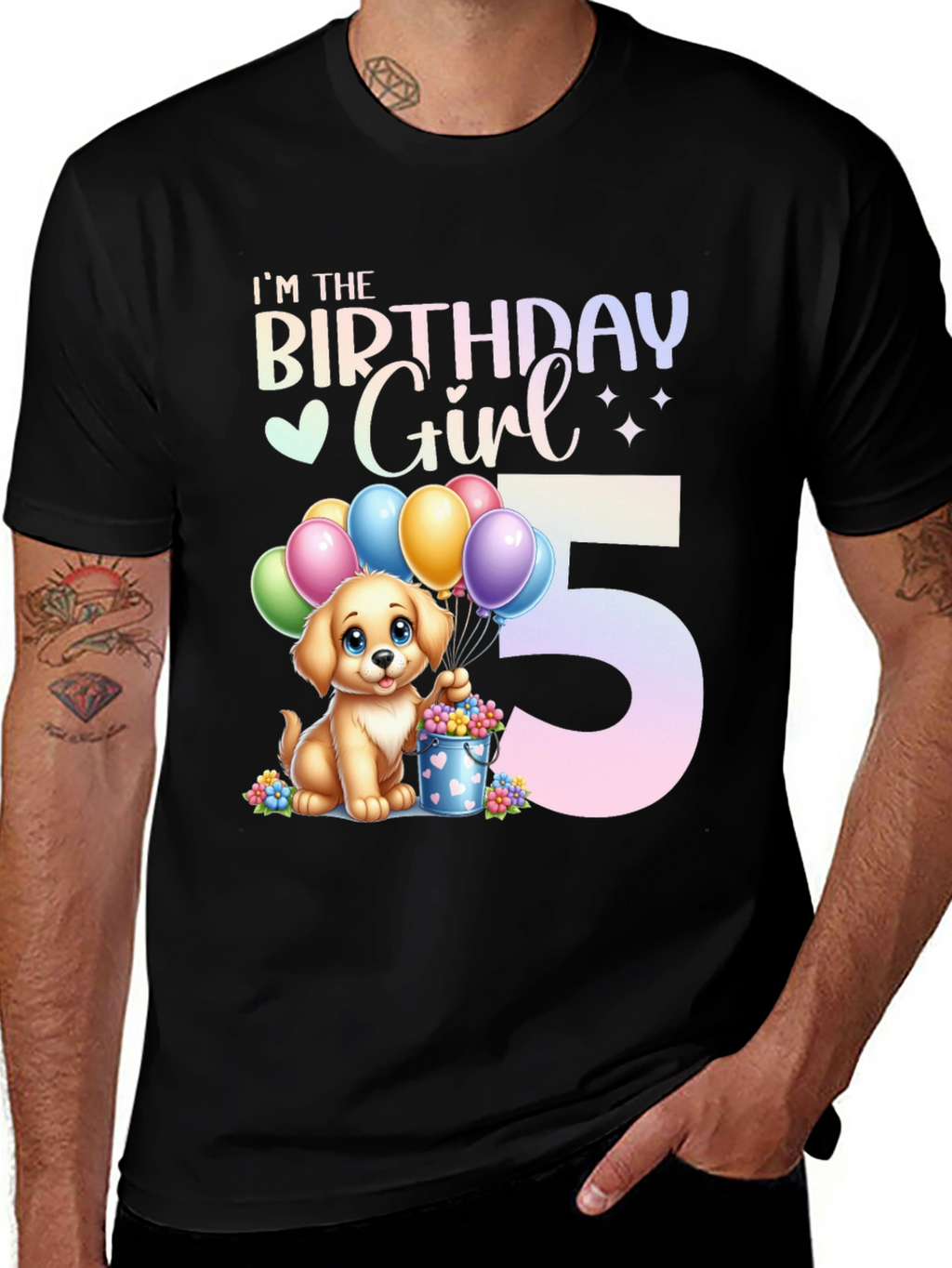 Birthday Girl 5 Puppy T-Shirt – Cute Kids Birthday Graphic Tee
