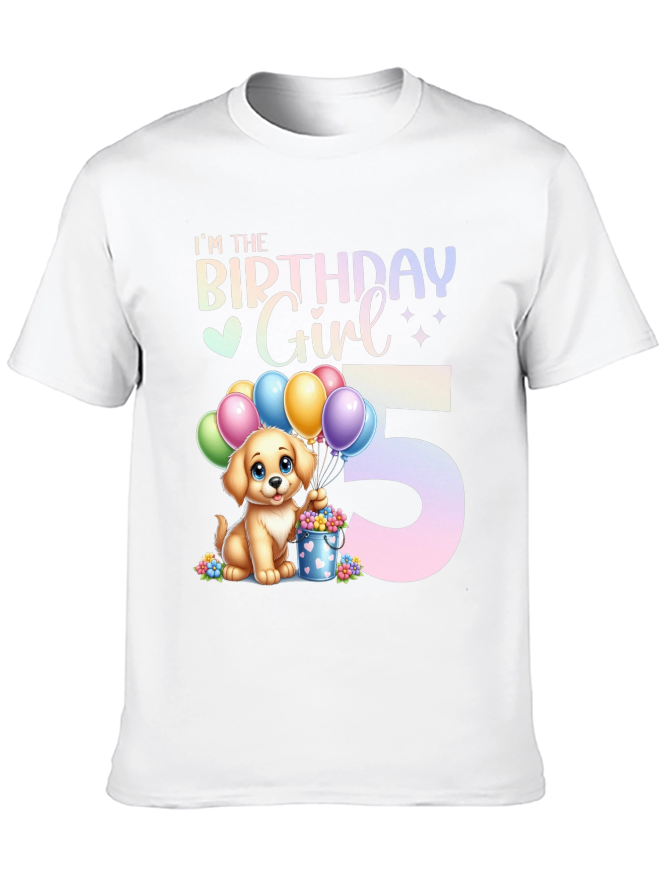 Birthday Girl 5 Puppy T-Shirt – Cute Kids Birthday Graphic Tee