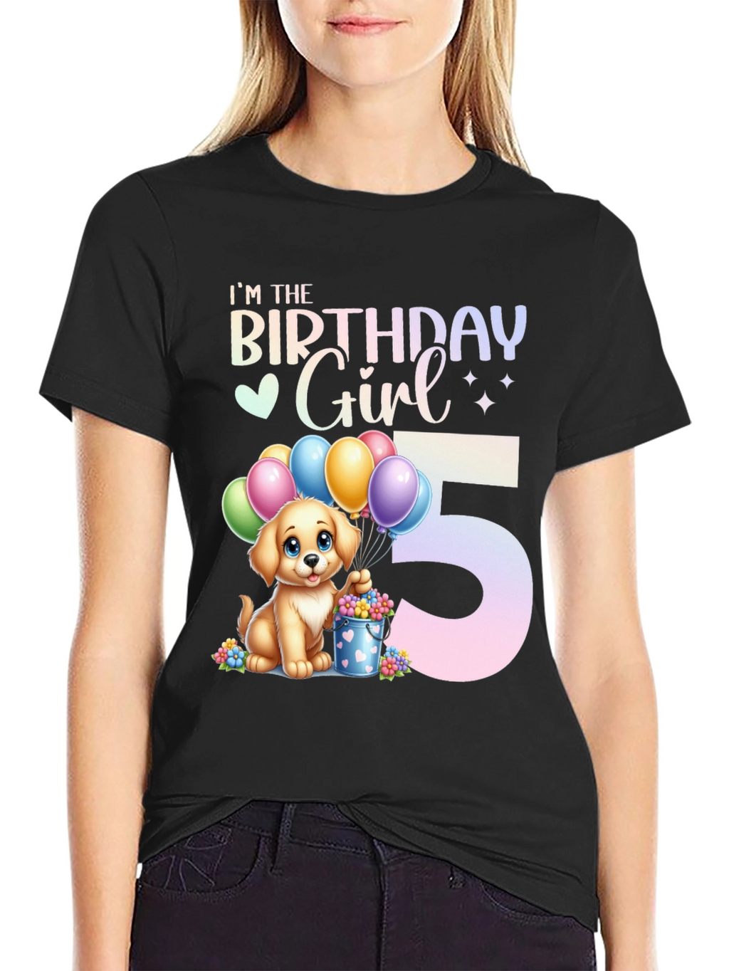 Birthday Girl 5 Puppy T-Shirt – Cute Kids Birthday Graphic Tee