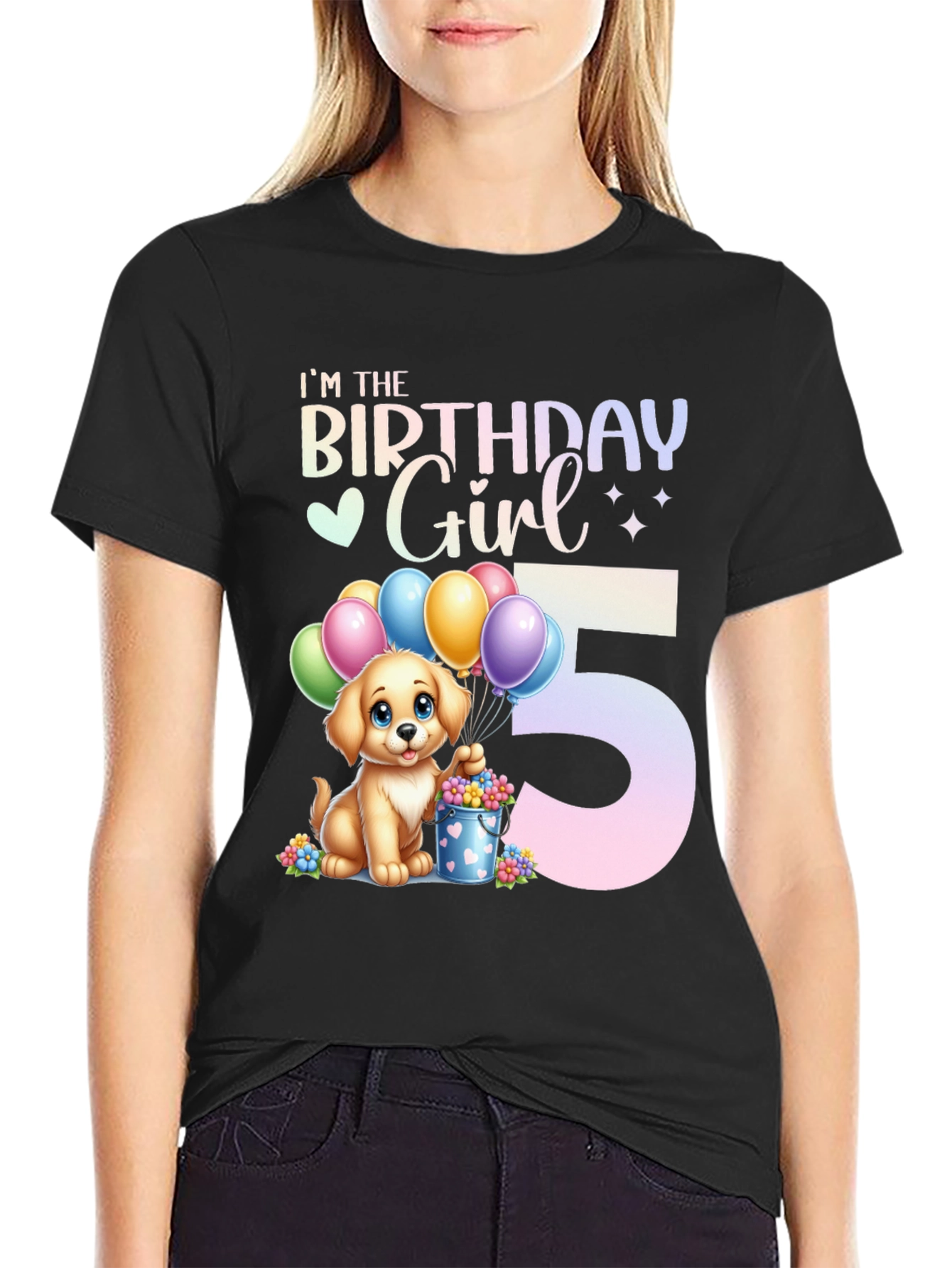 Birthday Girl 5 Puppy T-Shirt – Cute Kids Birthday Graphic Tee