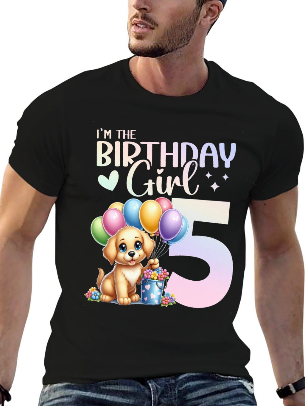 Birthday Girl 5 Puppy T-Shirt – Cute Kids Birthday Graphic Tee