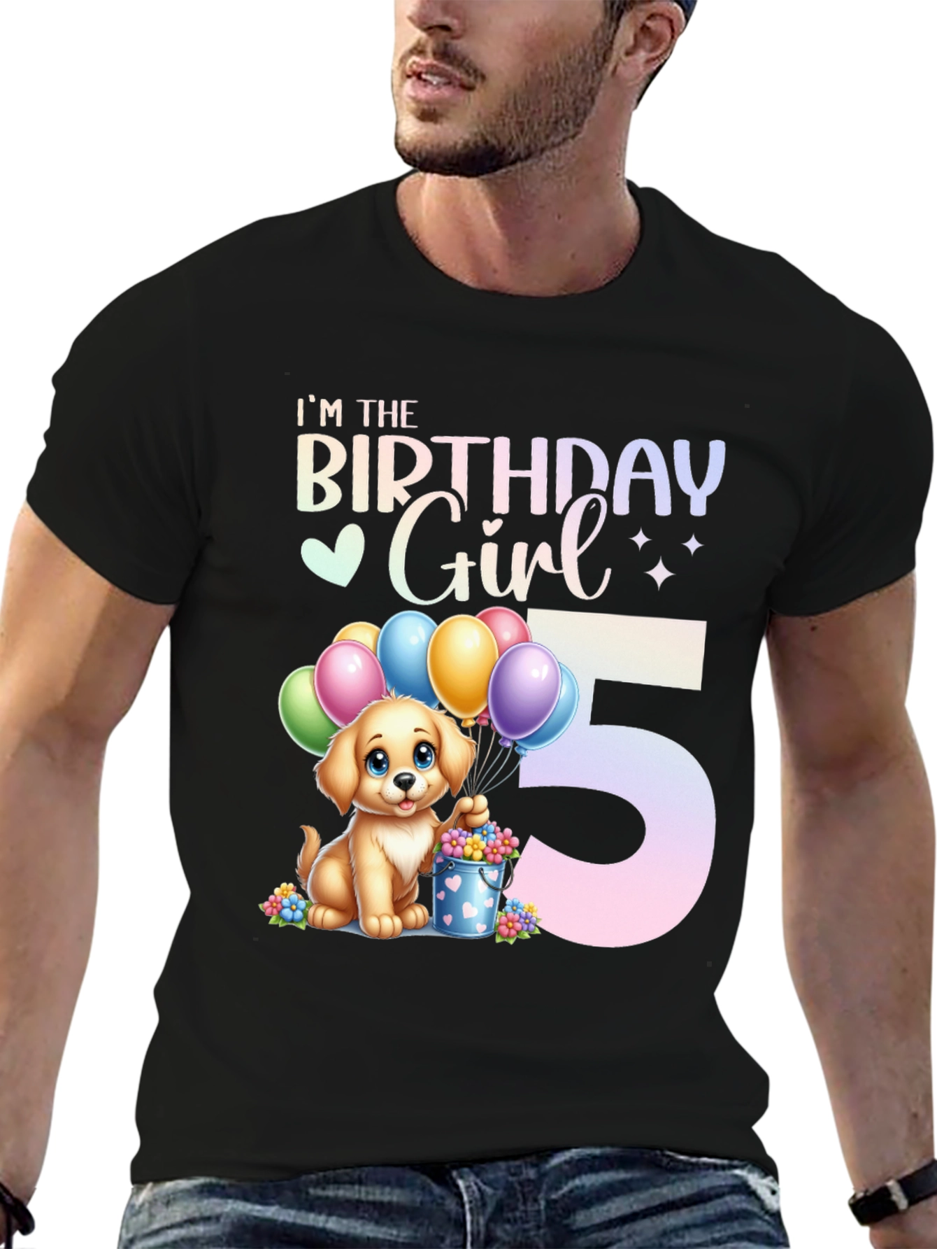 Birthday Girl 5 Puppy T-Shirt – Cute Kids Birthday Graphic Tee
