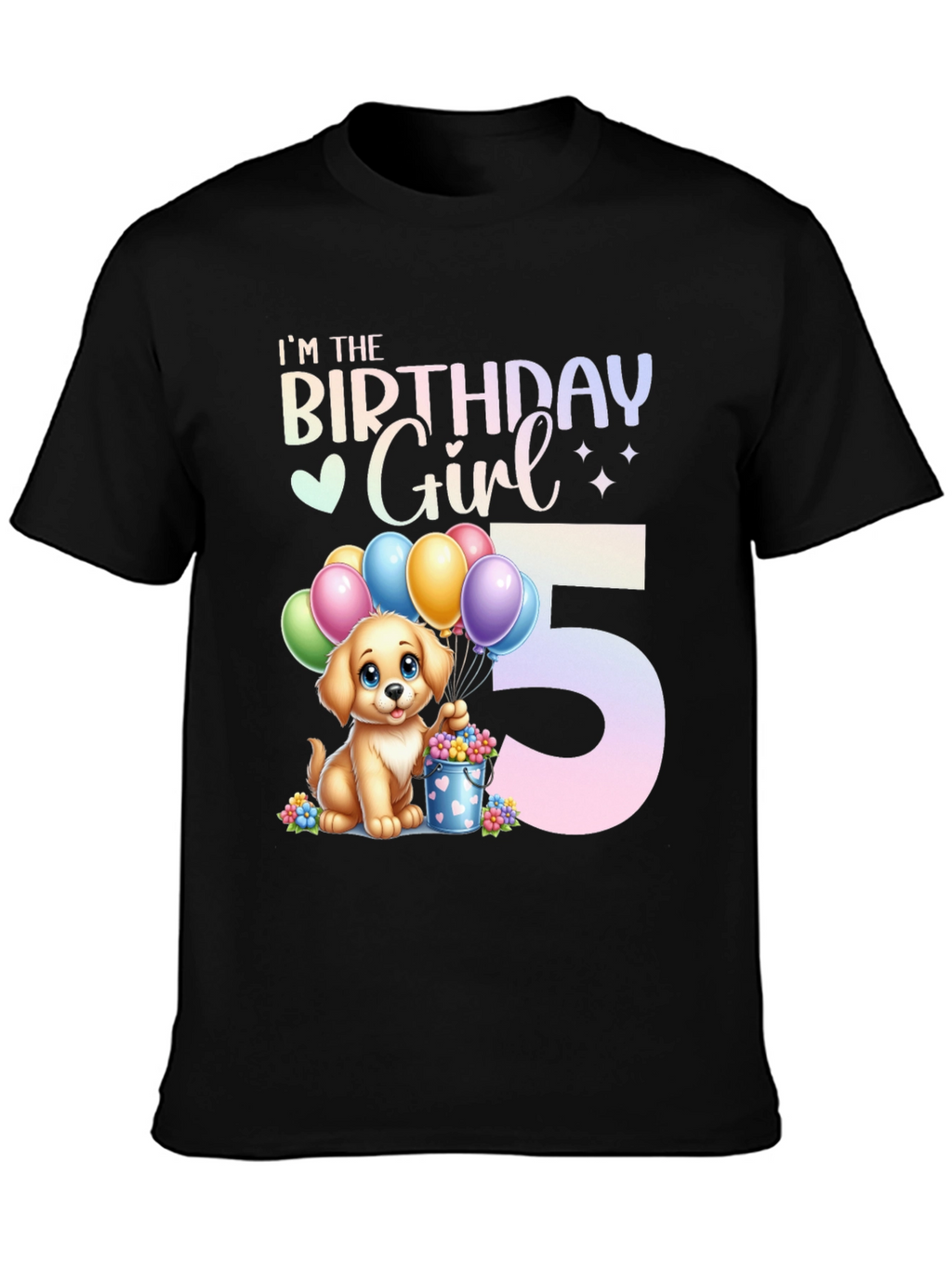 Birthday Girl 5 Puppy T-Shirt – Cute Kids Birthday Graphic Tee
