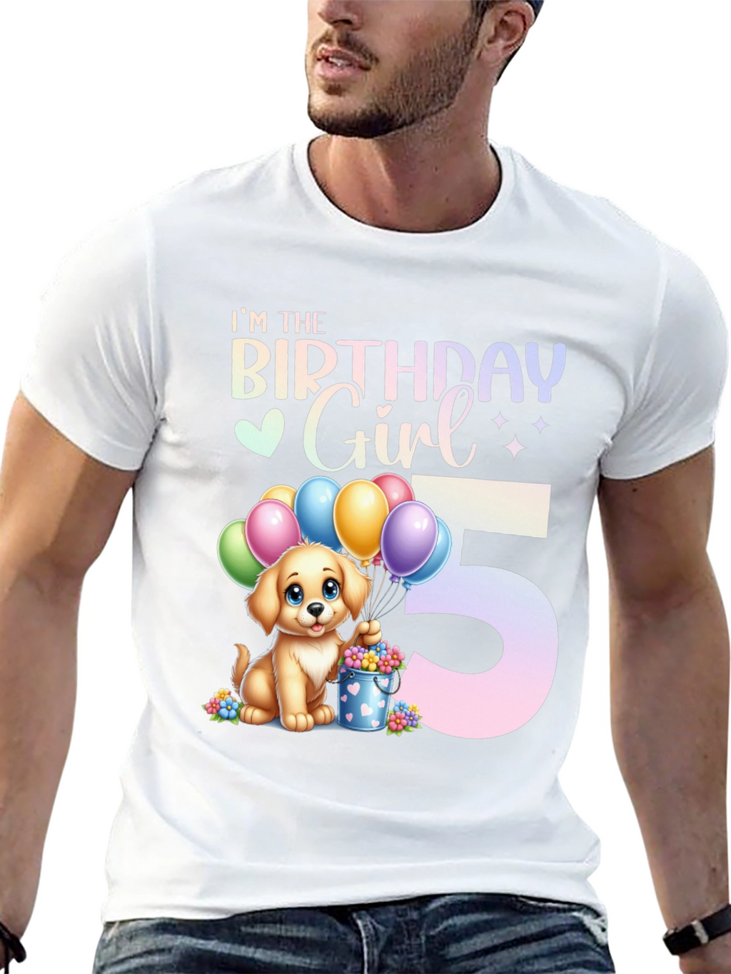 Birthday Girl 5 Puppy T-Shirt – Cute Kids Birthday Graphic Tee