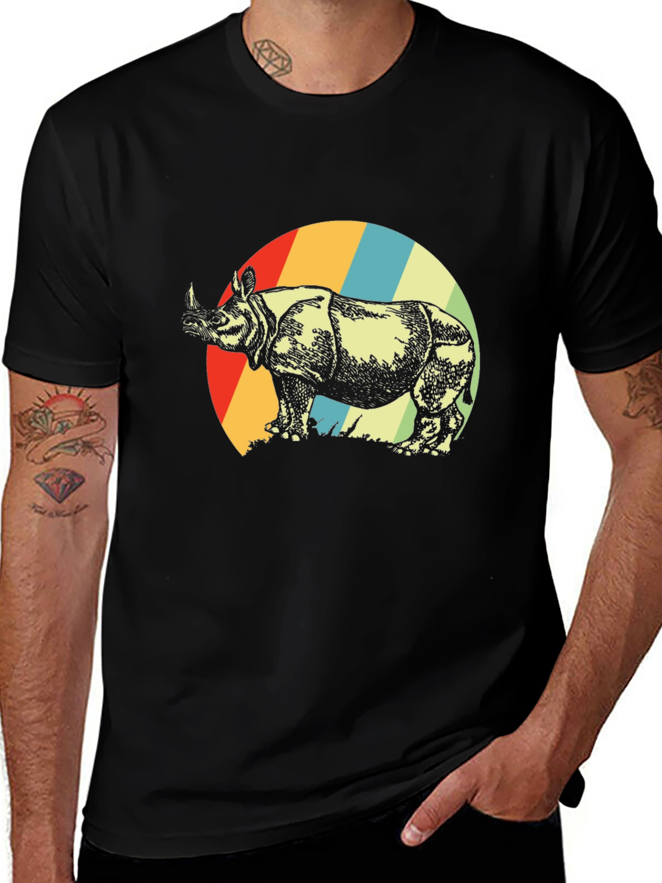 Retro Rhino Graphic Tee - Unisex Black T-Shirt