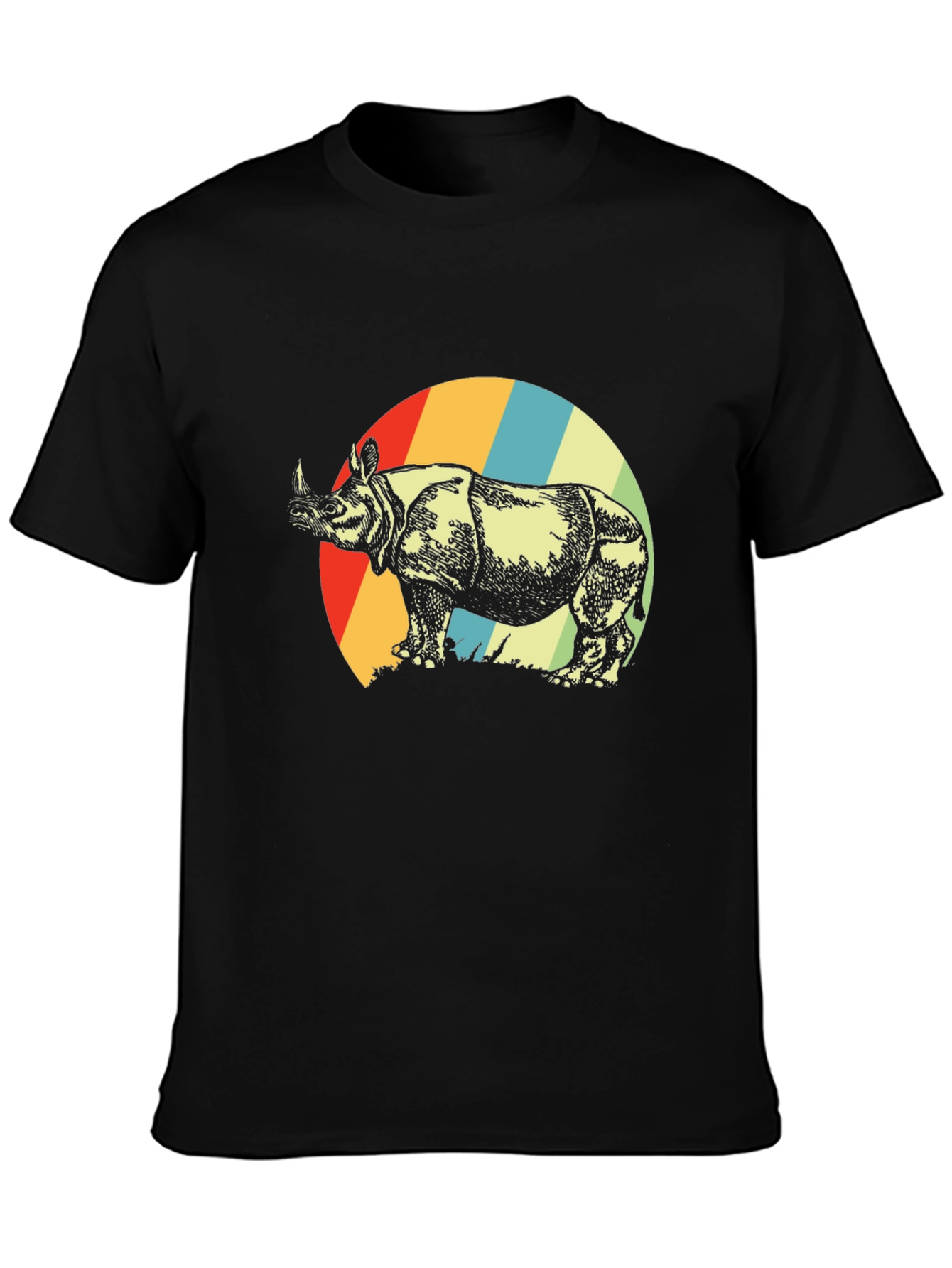 Retro Rhino Graphic Tee - Unisex Black T-Shirt