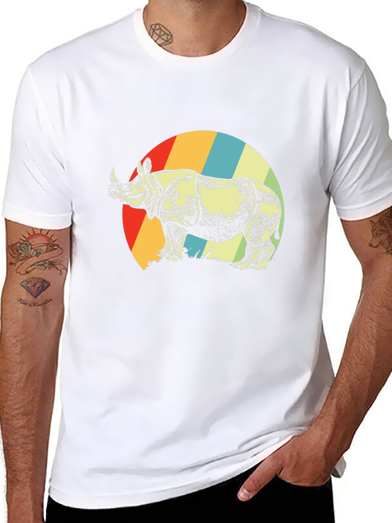 Retro Rhino Graphic Tee - Unisex Black T-Shirt