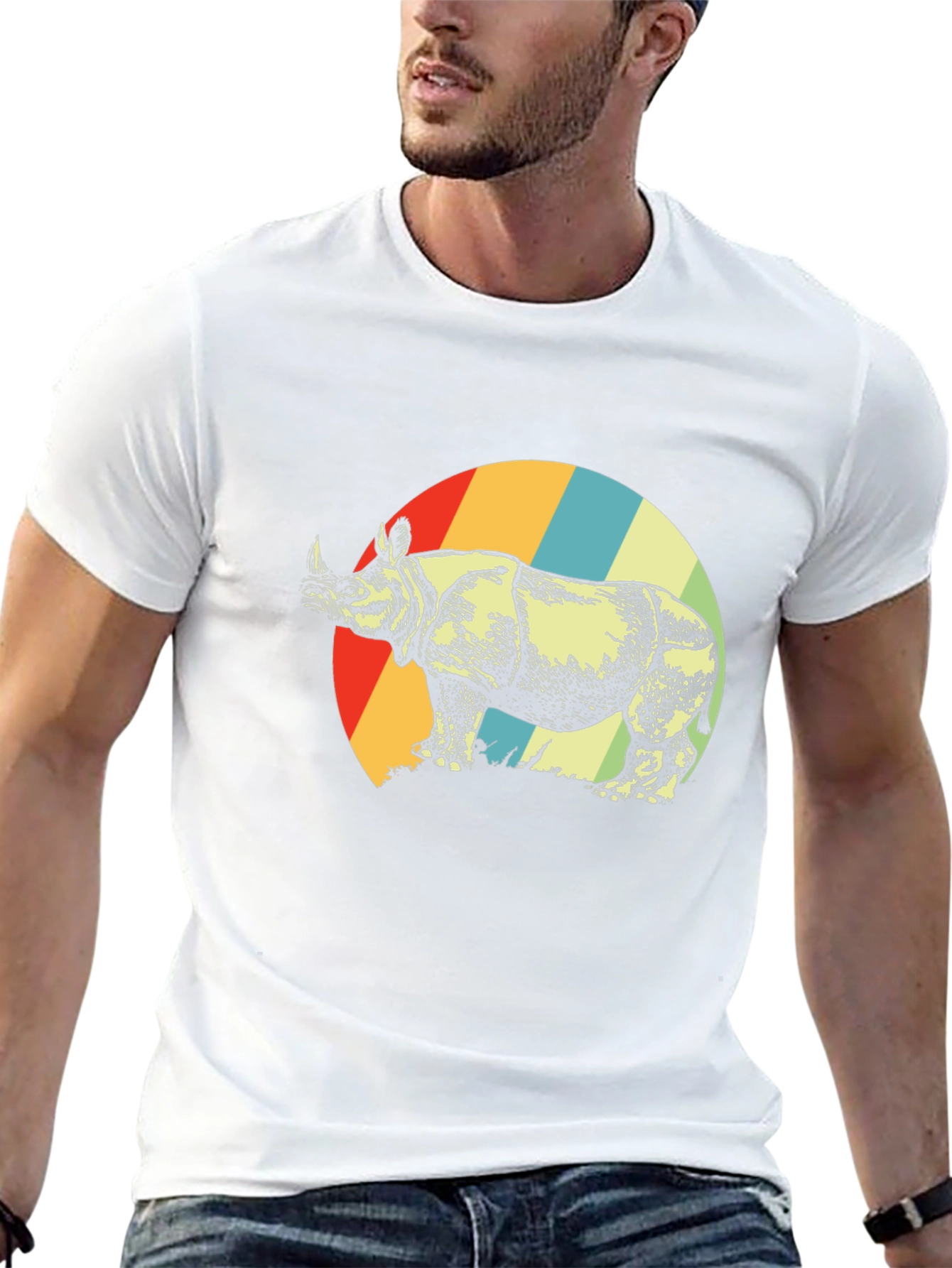 Retro Rhino Graphic Tee - Unisex Black T-Shirt