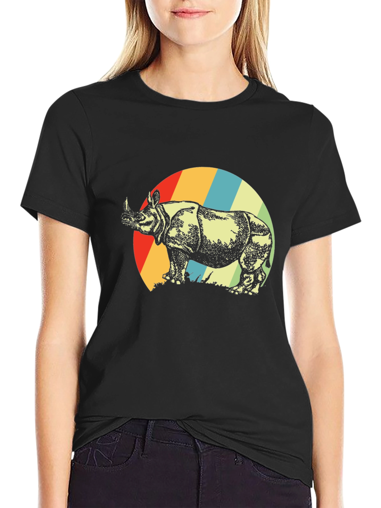 Retro Rhino Graphic Tee - Unisex Black T-Shirt