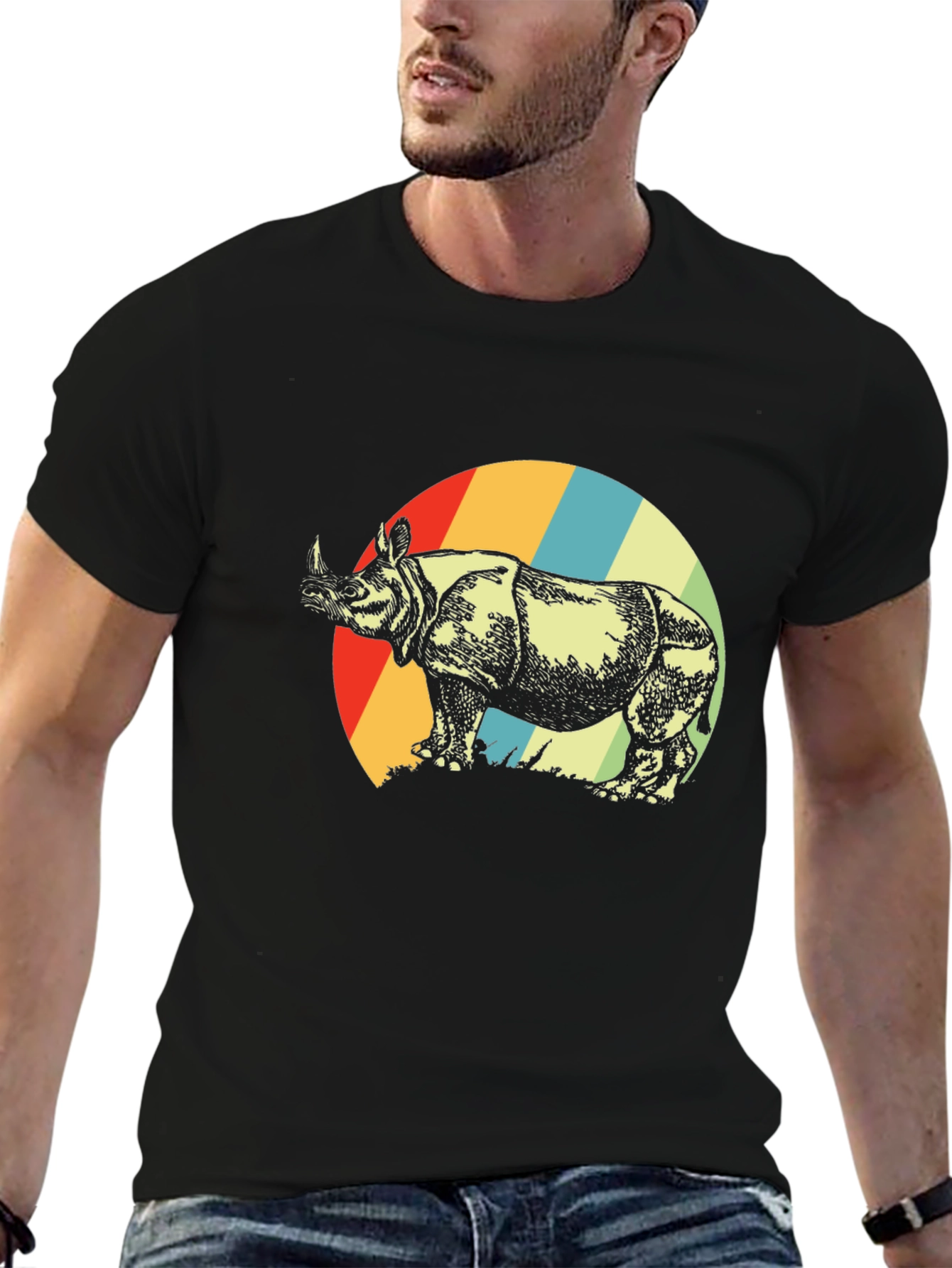 Retro Rhino Graphic Tee - Unisex Black T-Shirt
