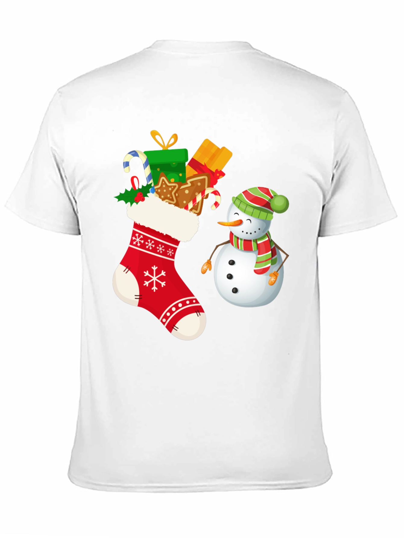 Festive Christmas Stocking & Snowman Graphic Tee