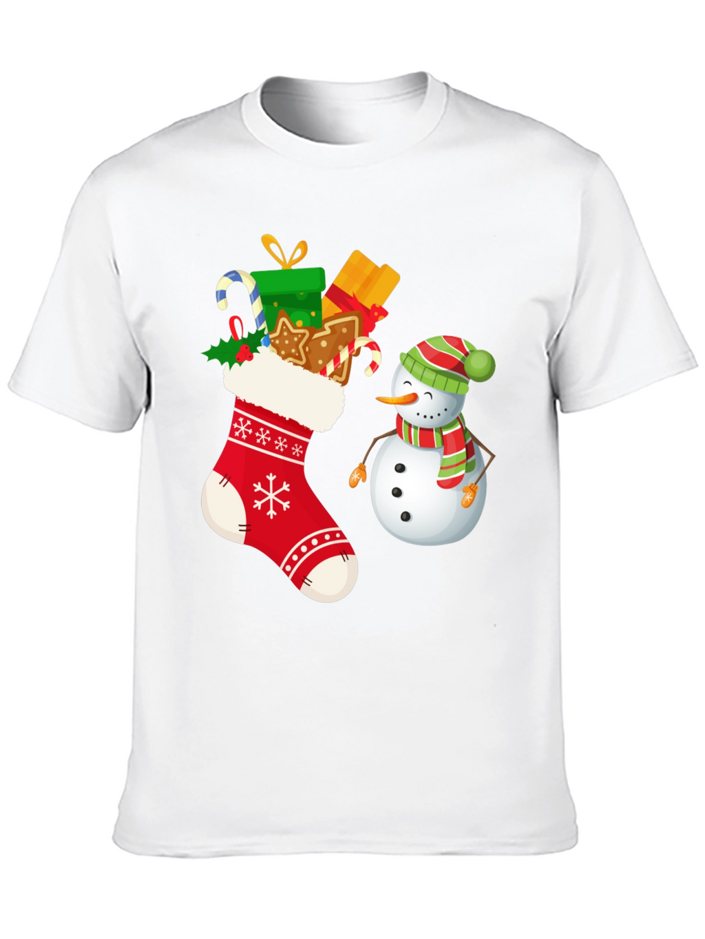 Festive Christmas Stocking & Snowman Graphic Tee