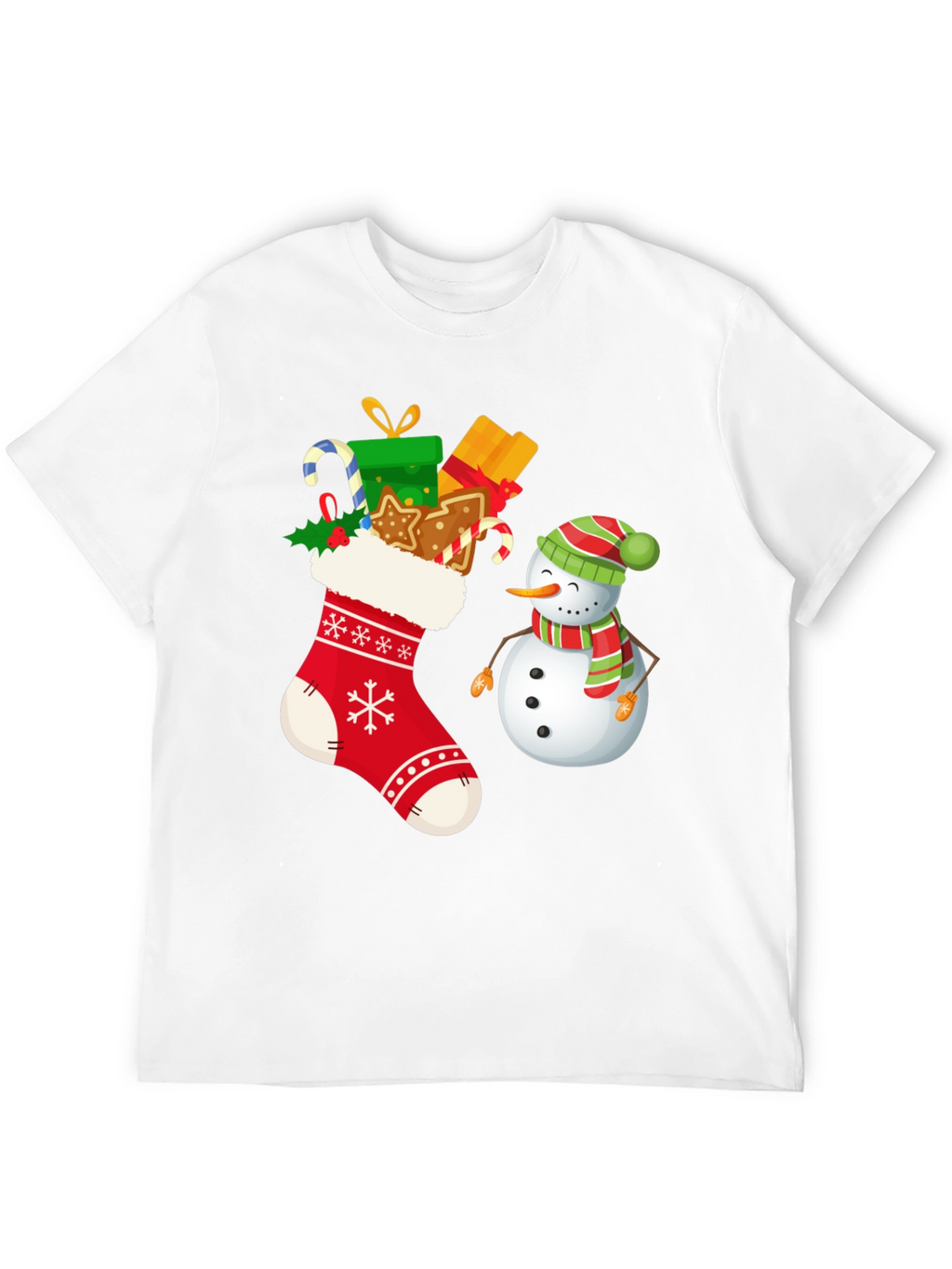 Festive Christmas Stocking & Snowman Graphic Tee