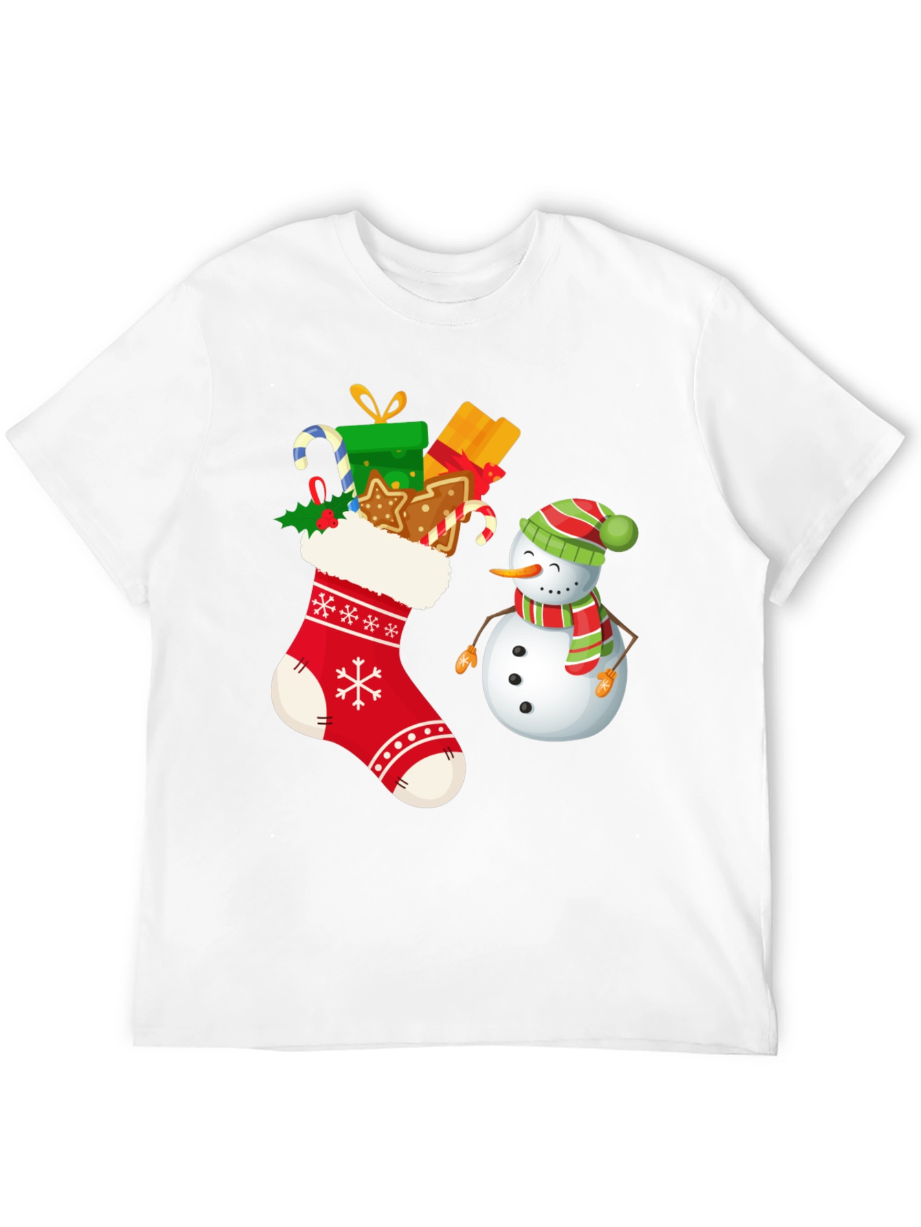 Festive Christmas Stocking & Snowman Graphic Tee
