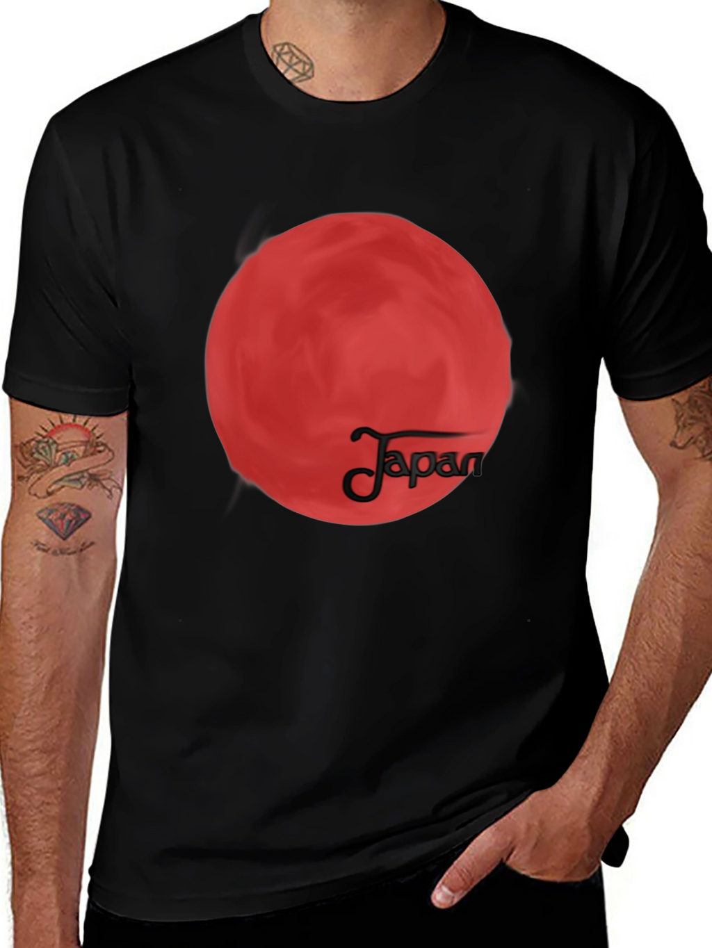 Japan Flag Inspired Graphic Tee - Black T-Shirt