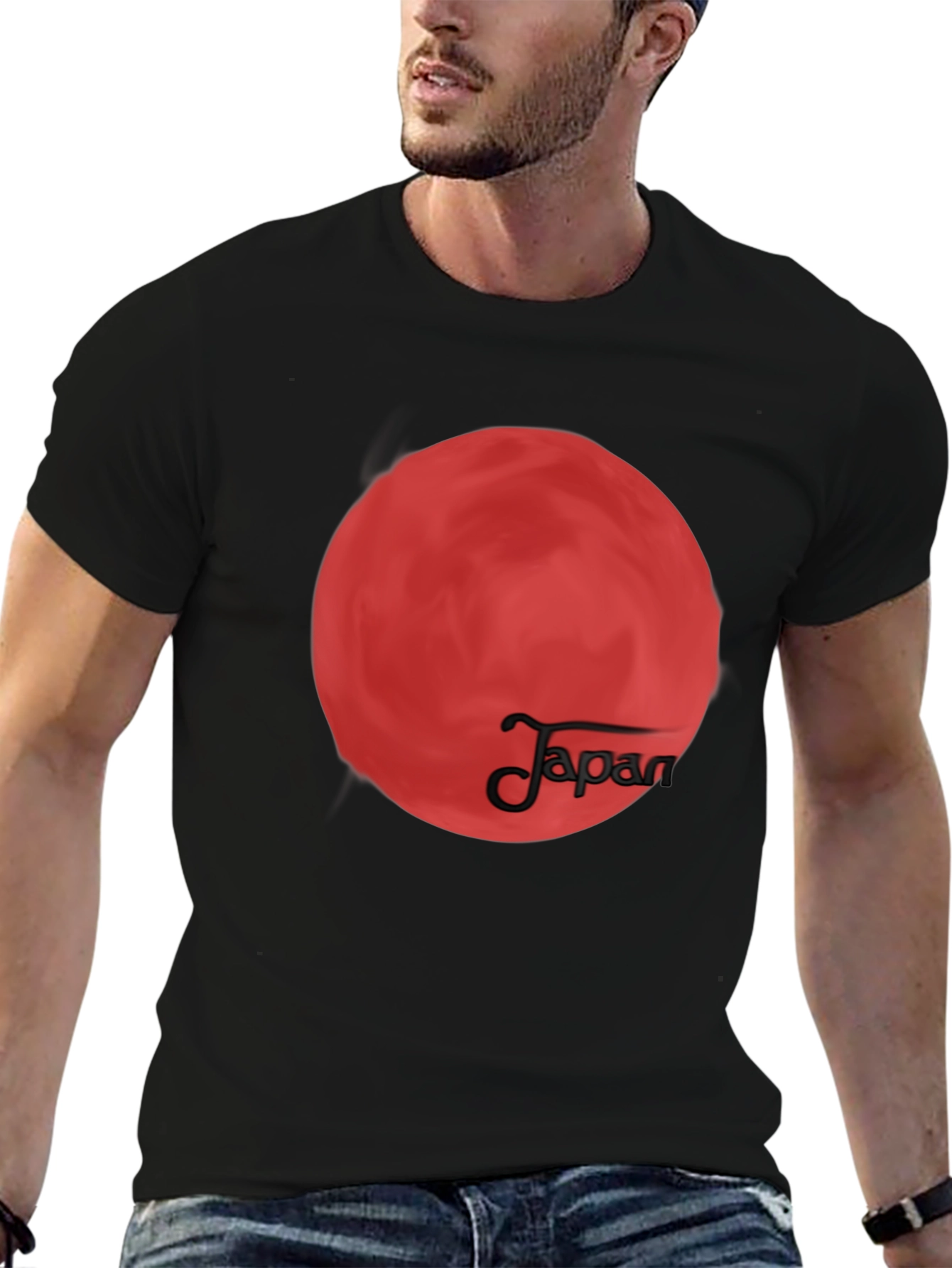 Japan Flag Inspired Graphic Tee - Black T-Shirt