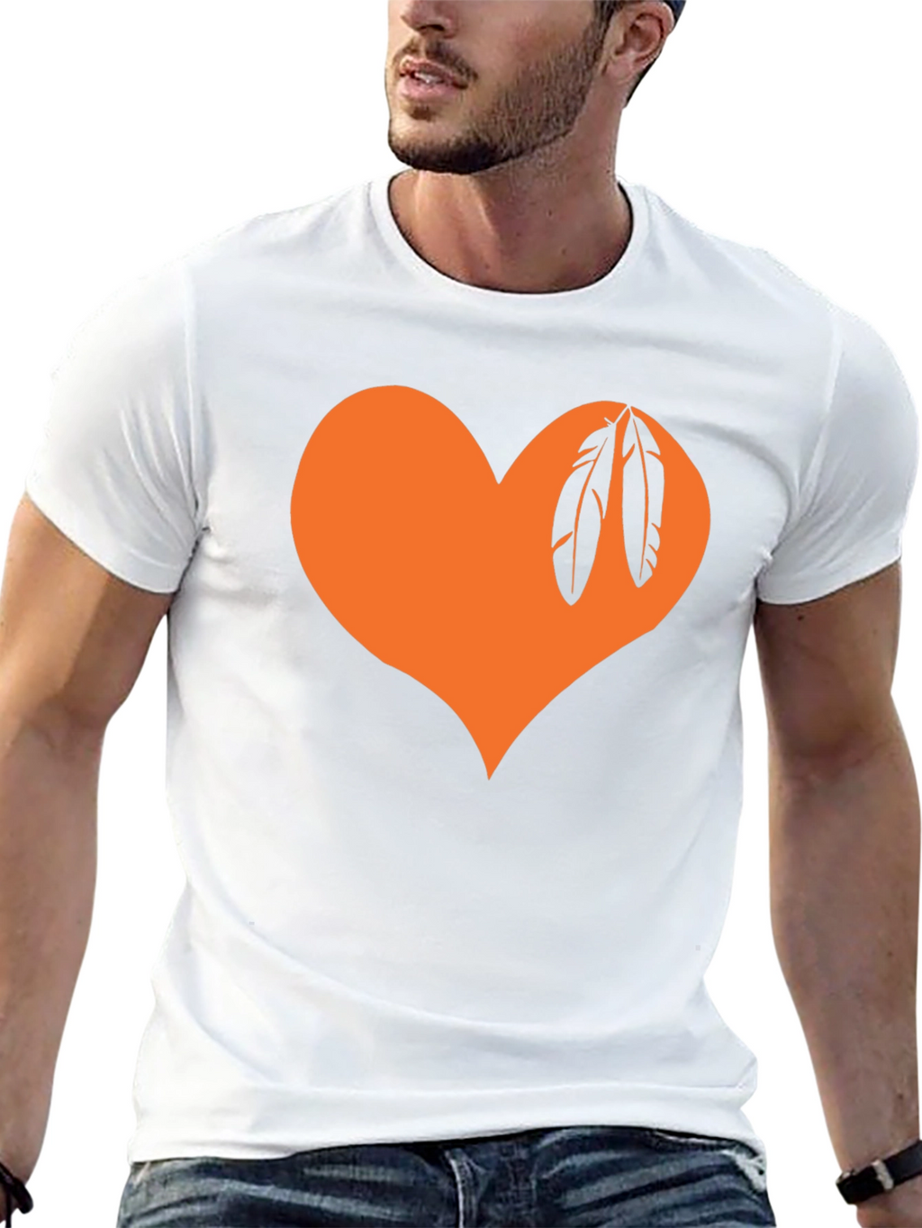 Orange Heart Feather Graphic Tee