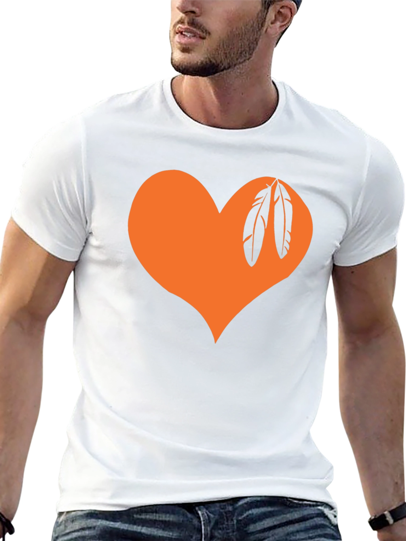 Orange Heart Feather Graphic Tee