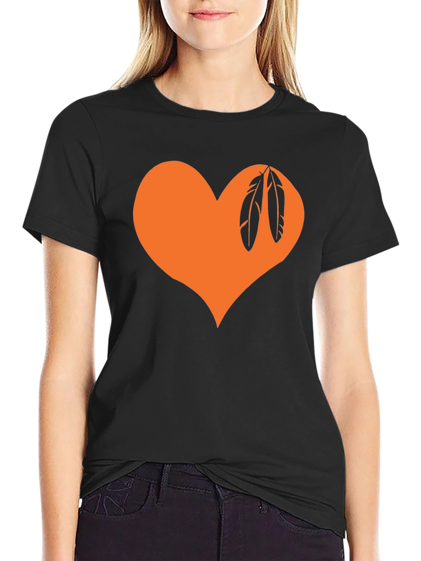 Orange Heart Feather Graphic Tee