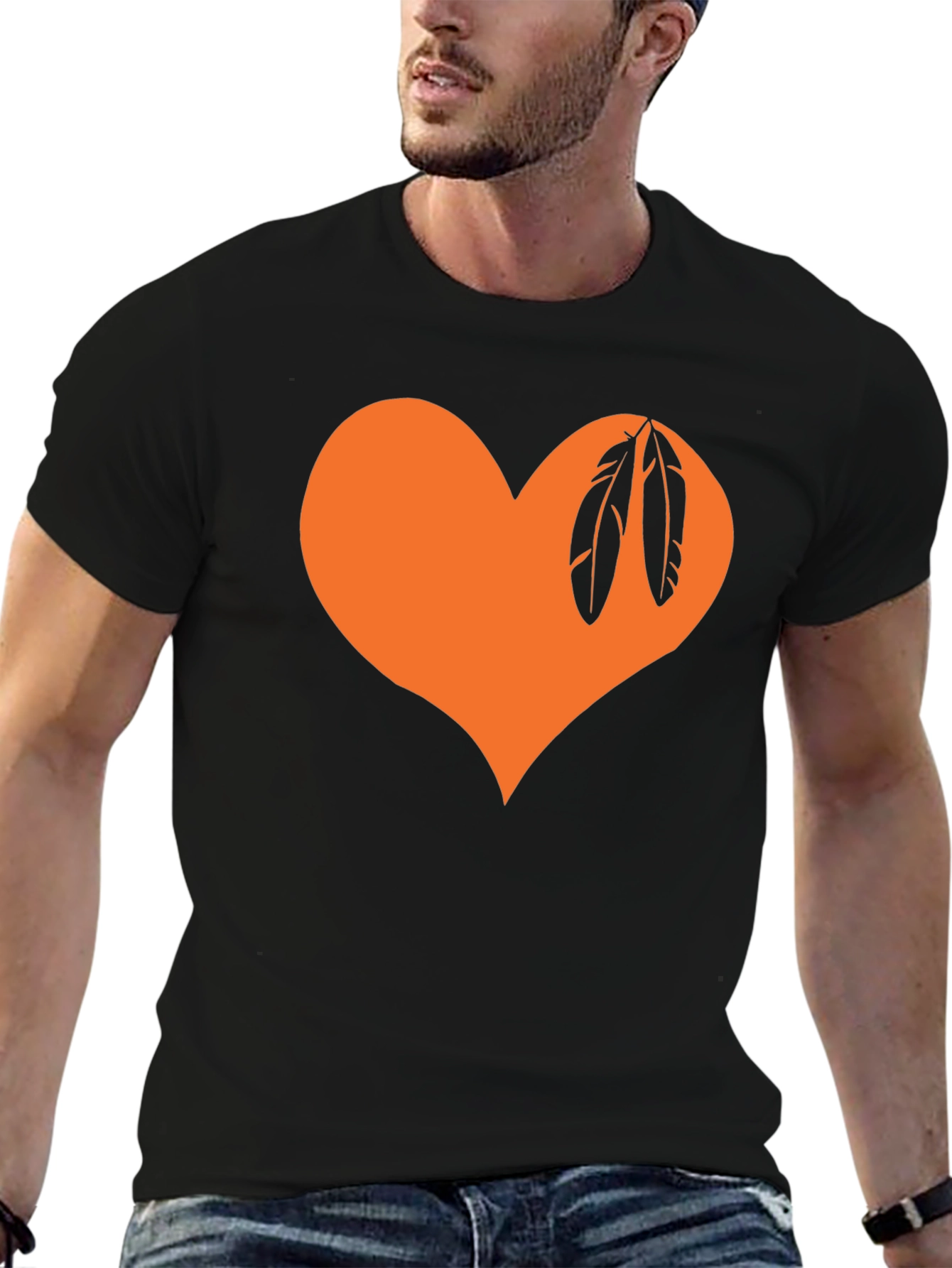 Orange Heart Feather Graphic Tee