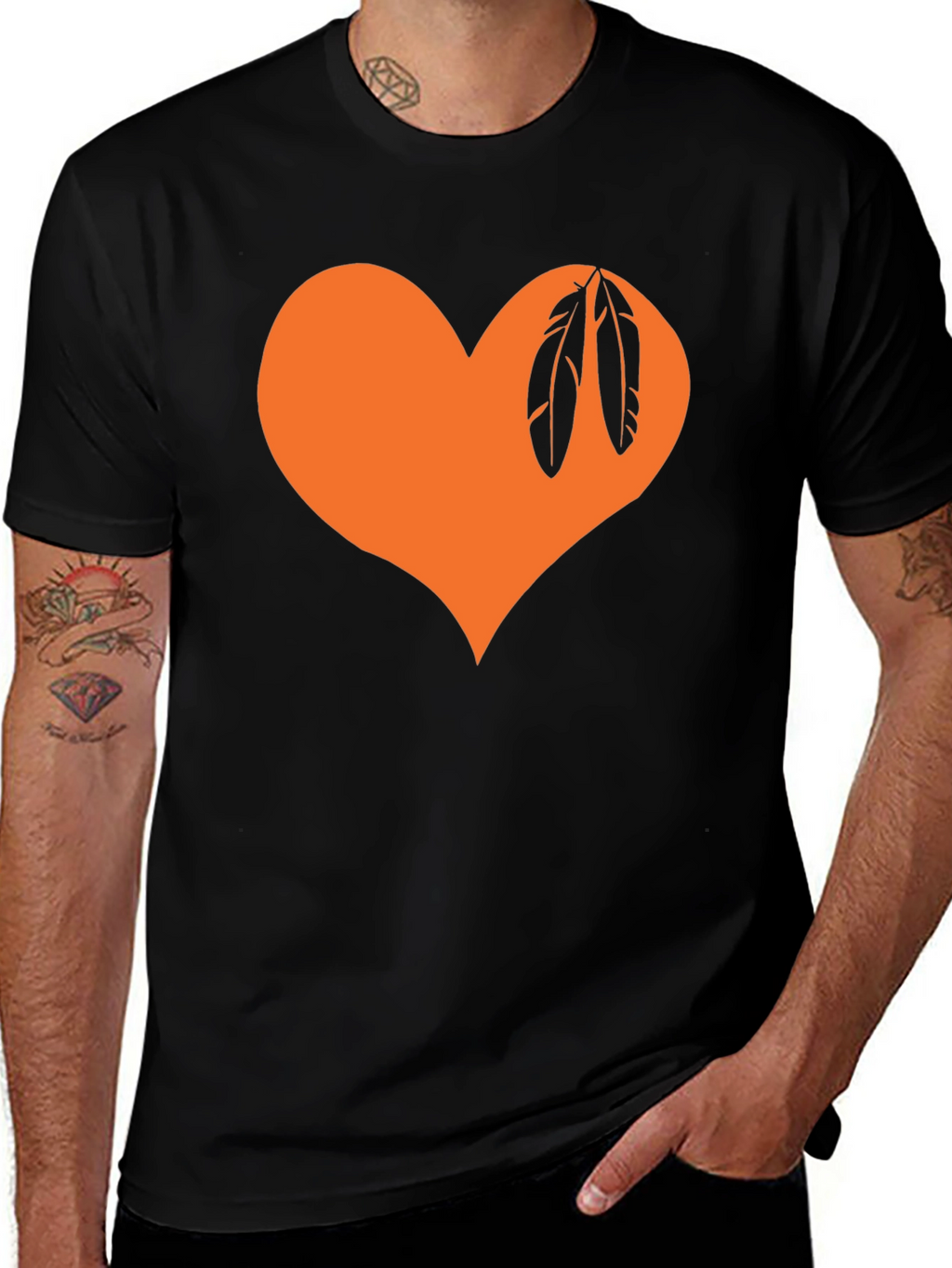 Orange Heart Feather Graphic Tee