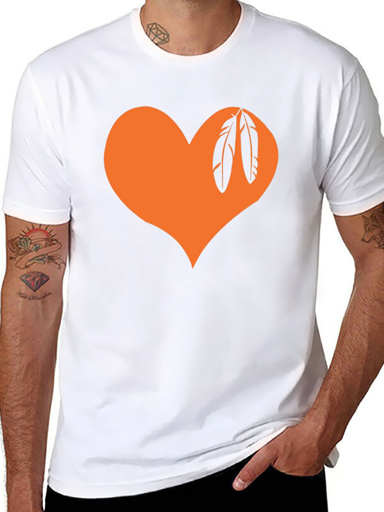 Orange Heart Feather Graphic Tee