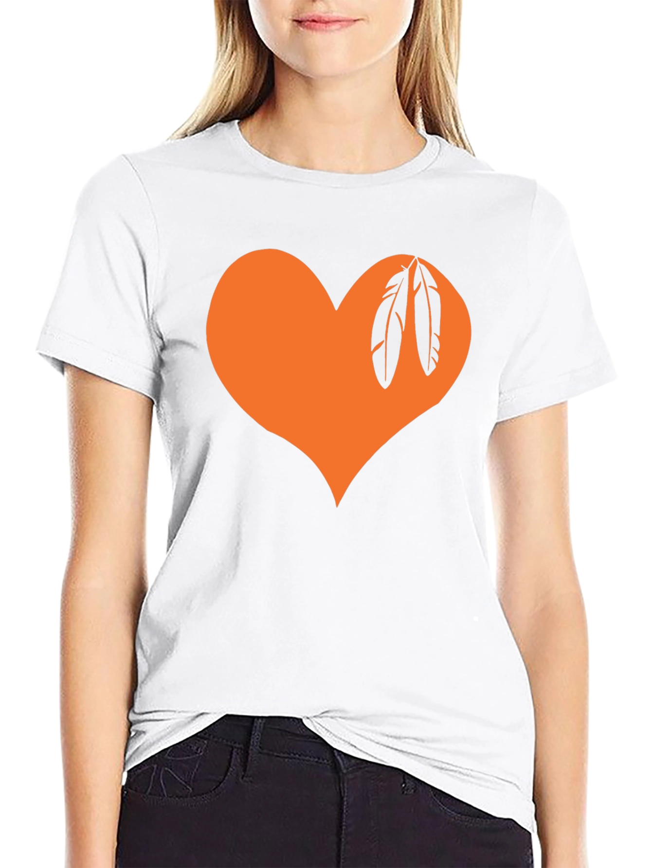 Orange Heart Feather Graphic Tee