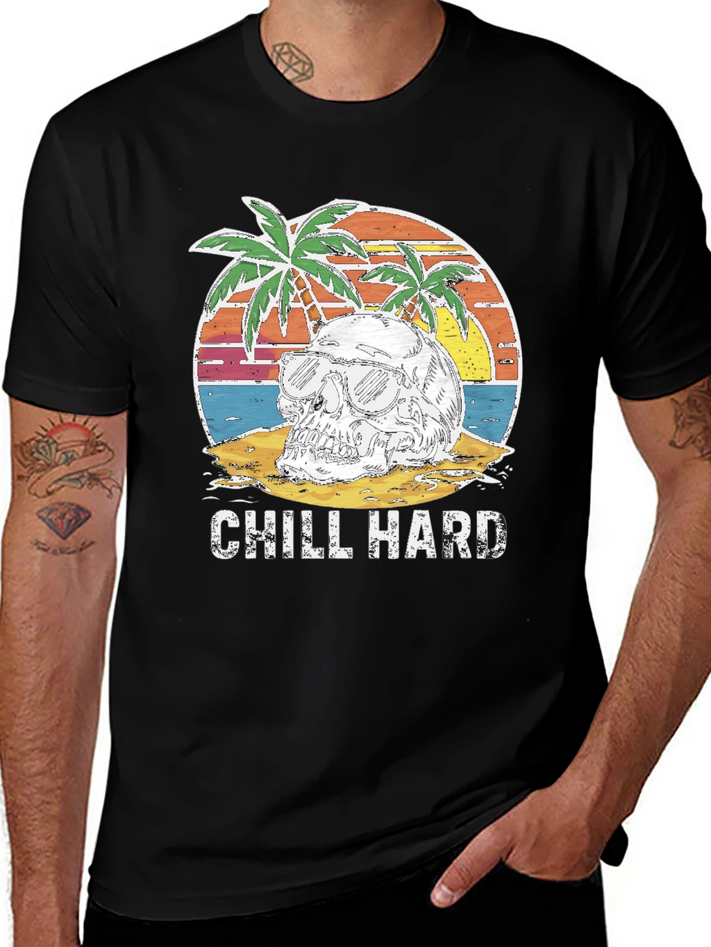 Chill Hard Skull Beach Graphic T-Shirt