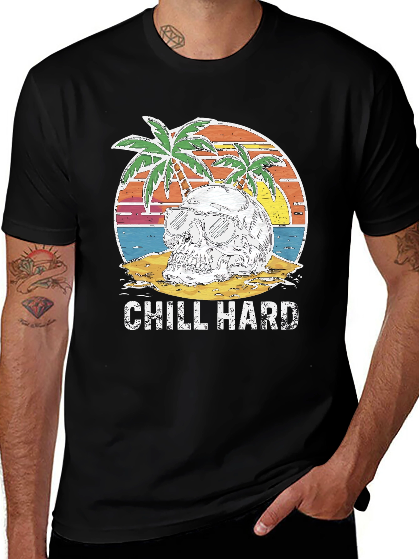 Chill Hard Skull Beach Graphic T-Shirt