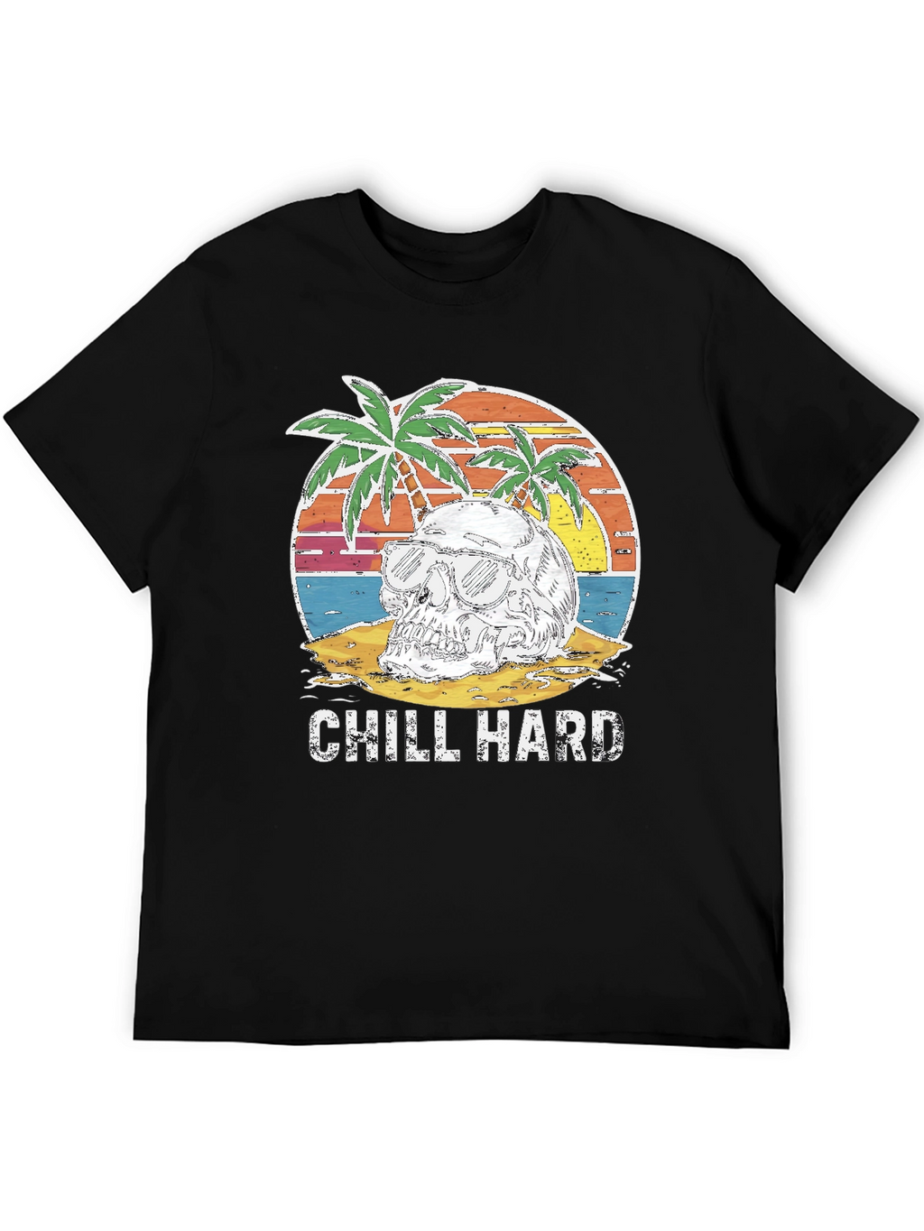 Chill Hard Skull Beach Graphic T-Shirt