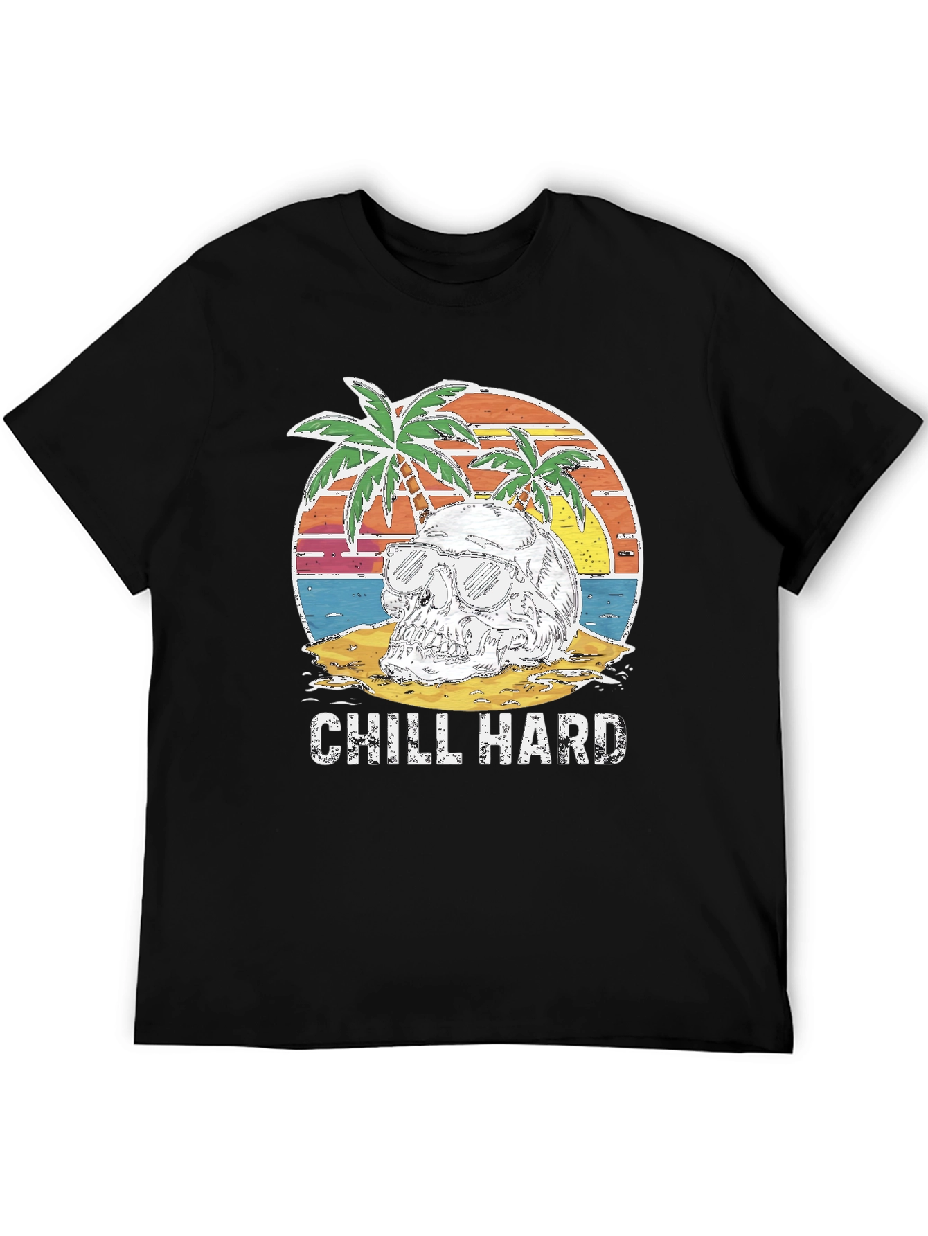 Chill Hard Skull Beach Graphic T-Shirt