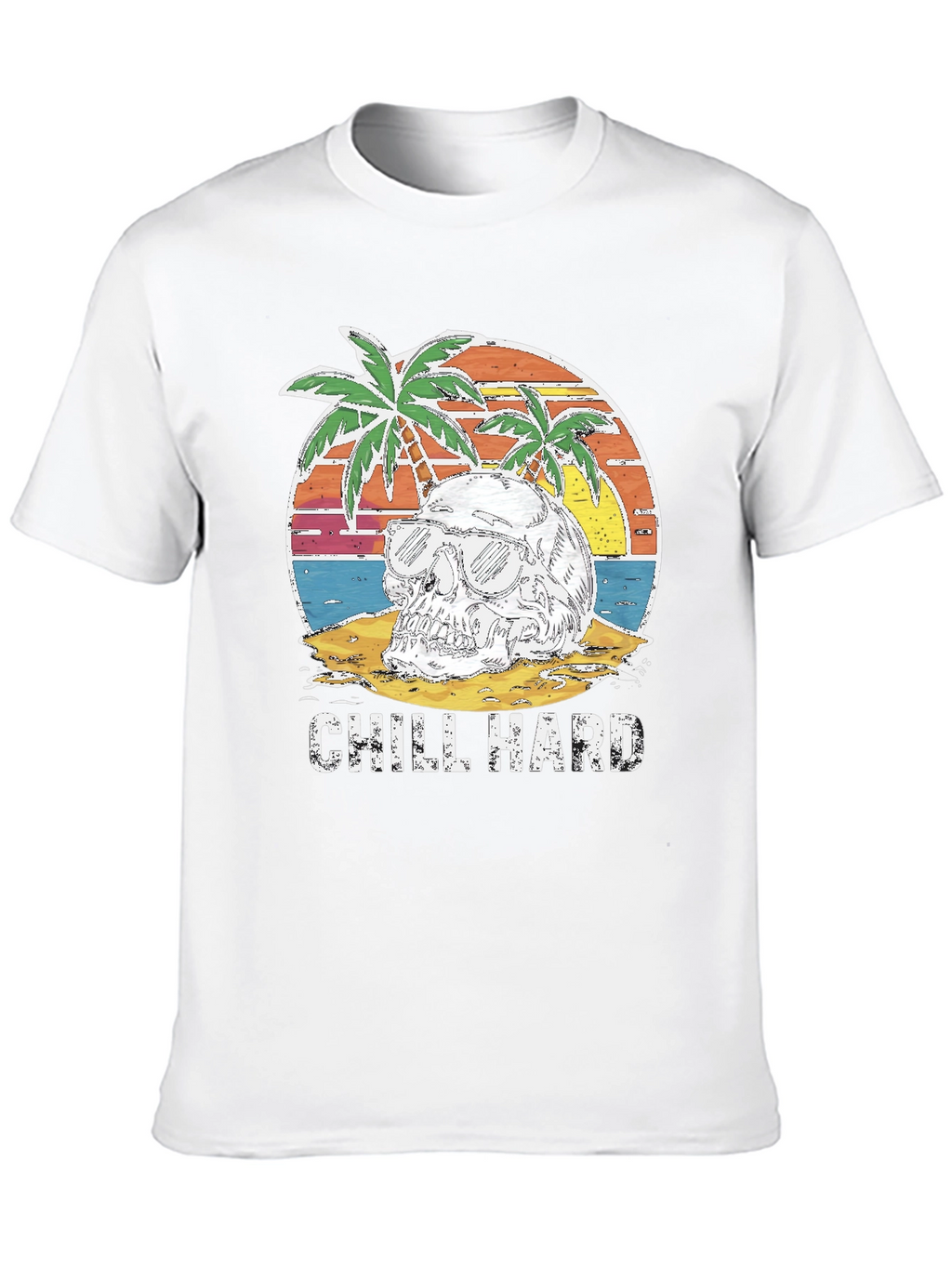 Chill Hard Skull Beach Graphic T-Shirt