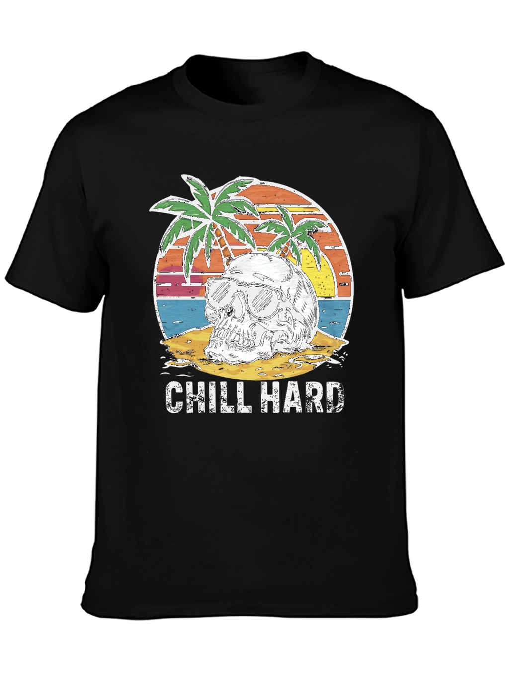 Chill Hard Skull Beach Graphic T-Shirt